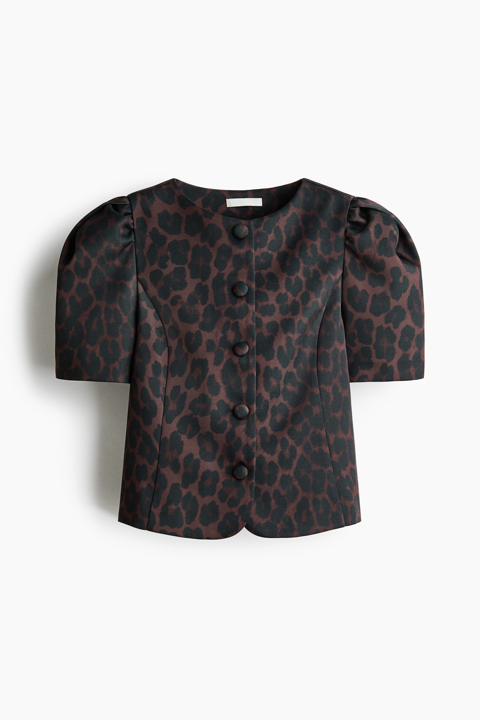Женская блузка H&M Puff-Sleeved Blouse, цвет: Коричневый / Леопардовый с принтом — фото 1