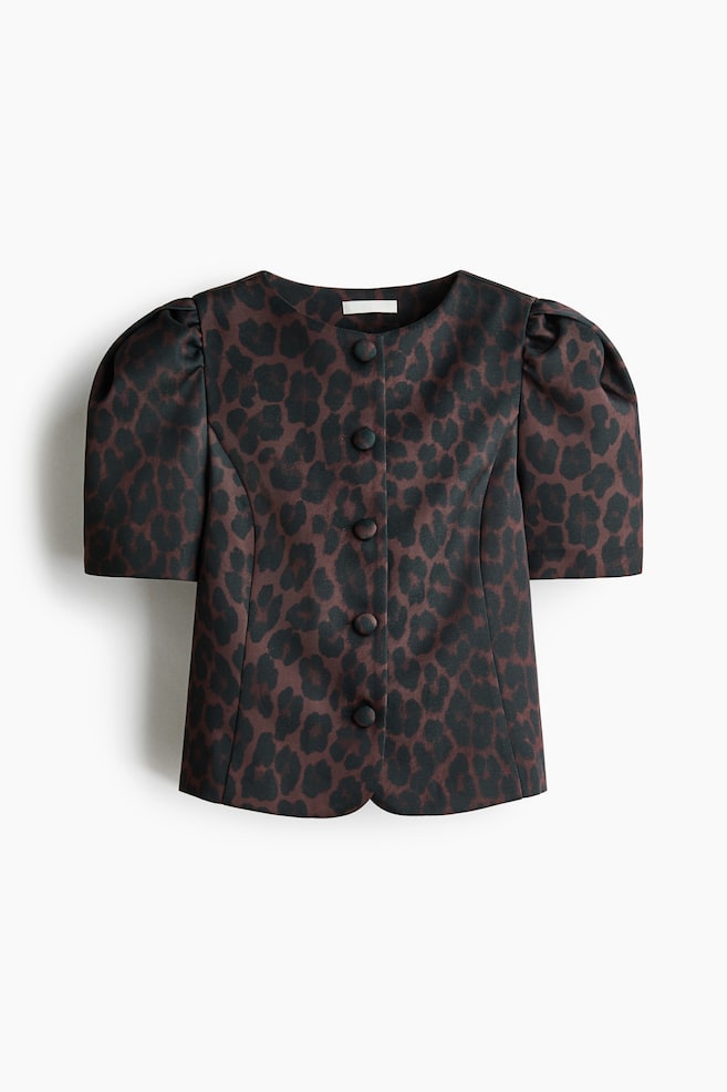 Puff-Sleeved Blouse - Dark brown/leopard print/Red - 1