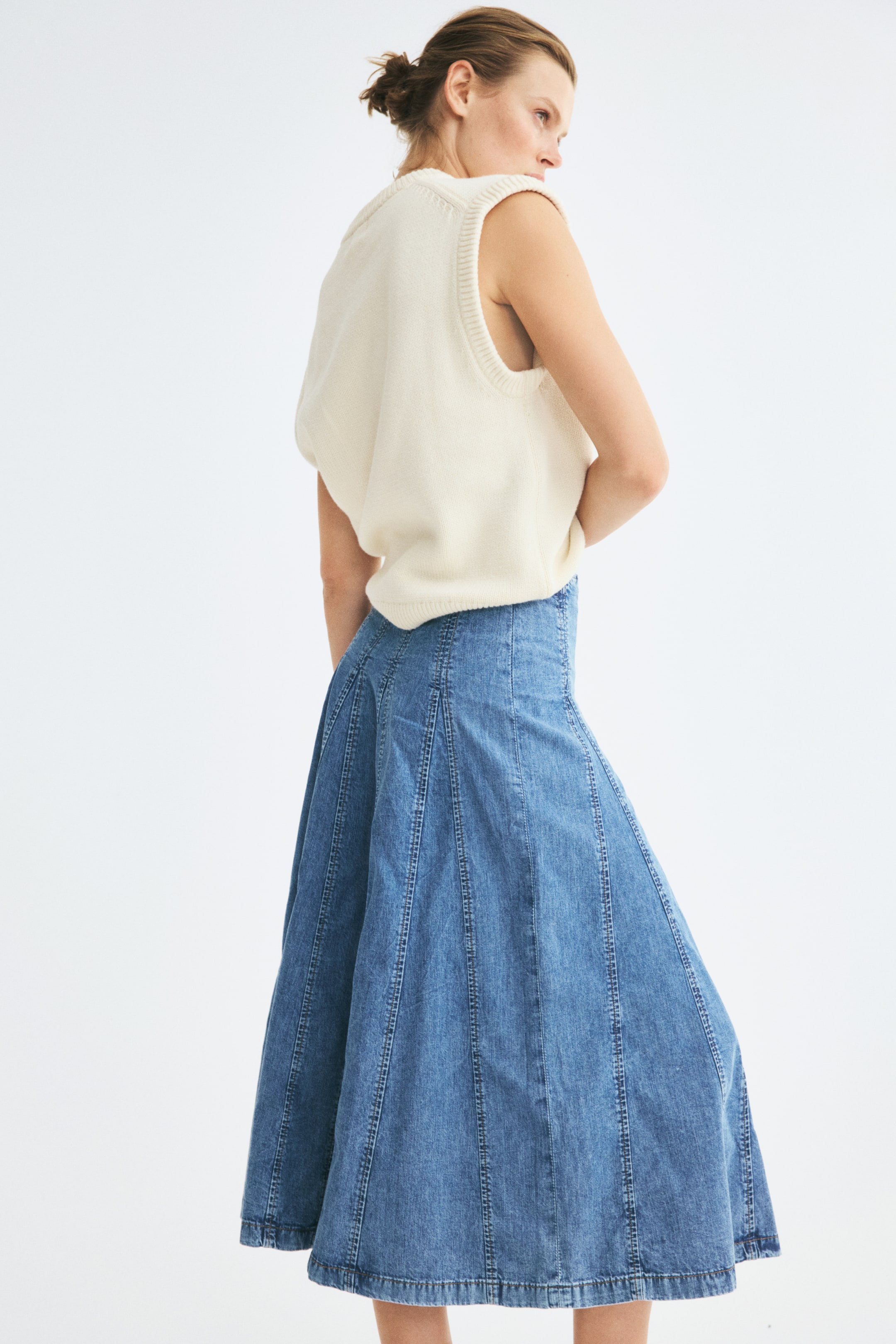 Pleated Denim Skirt