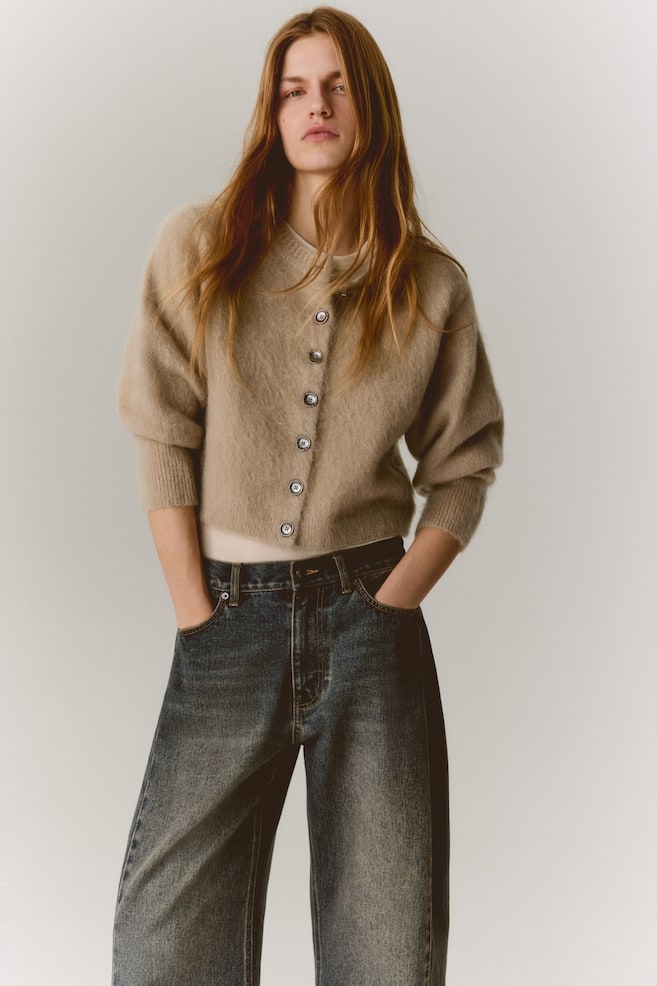 Cárdigan en mezcla de mohair - Beige/Marrón oscuro - 5