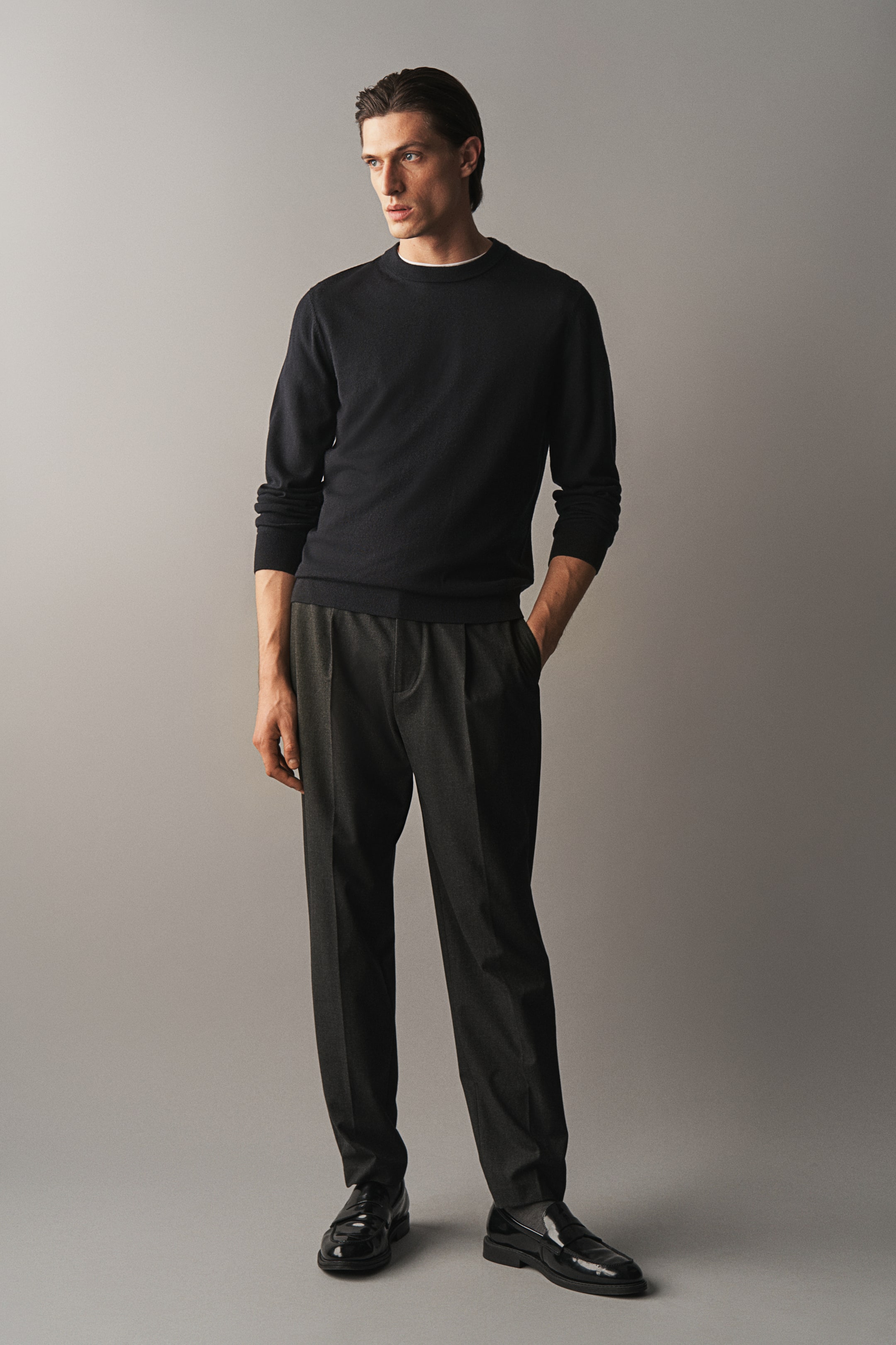 Slim Fit Wool jumper - Navy blue - Men | H&M GB 4