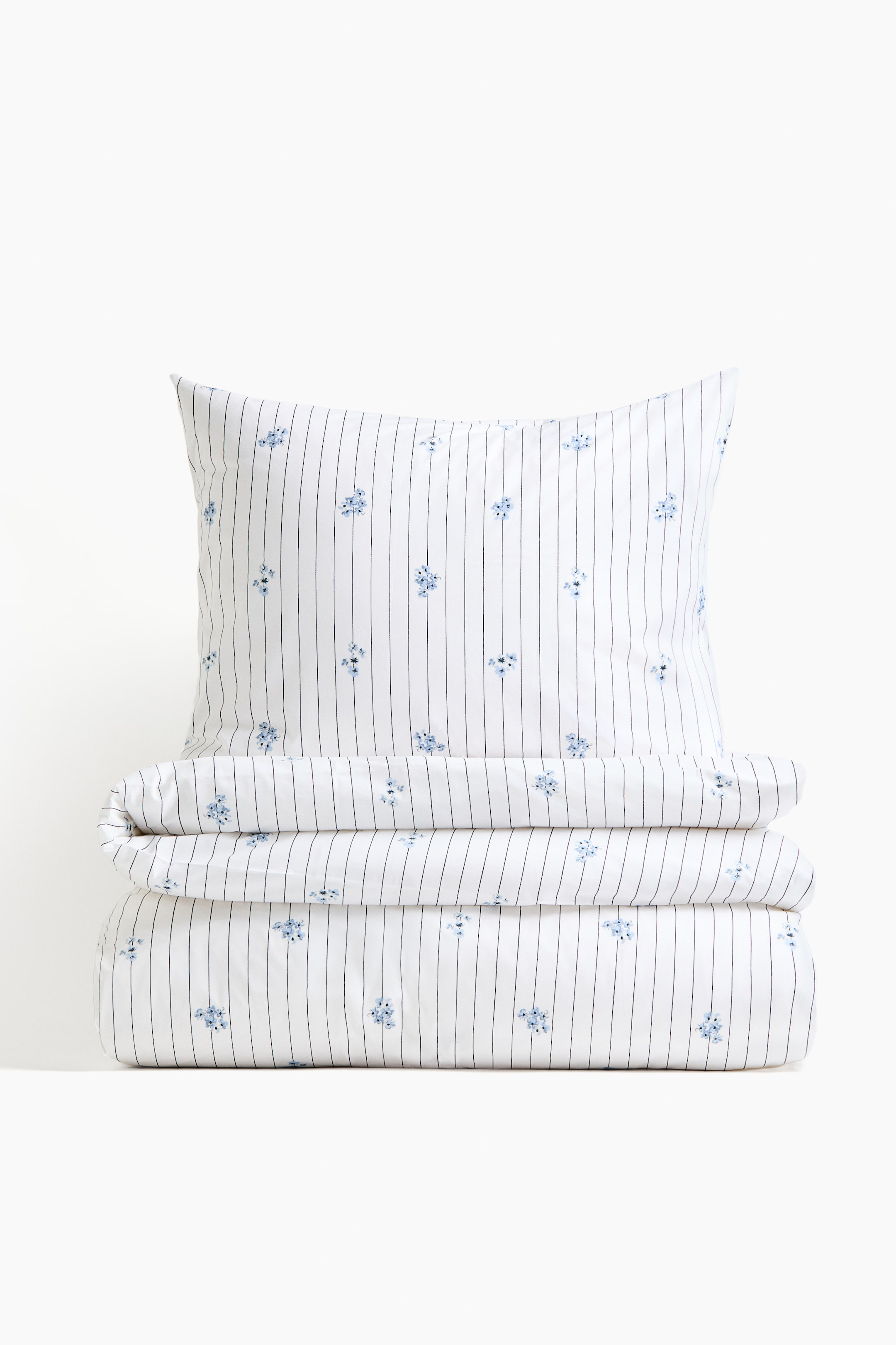 이미지 확대 보기: Cotton percale single duvet cover set - White/Floral | H&M KR 1