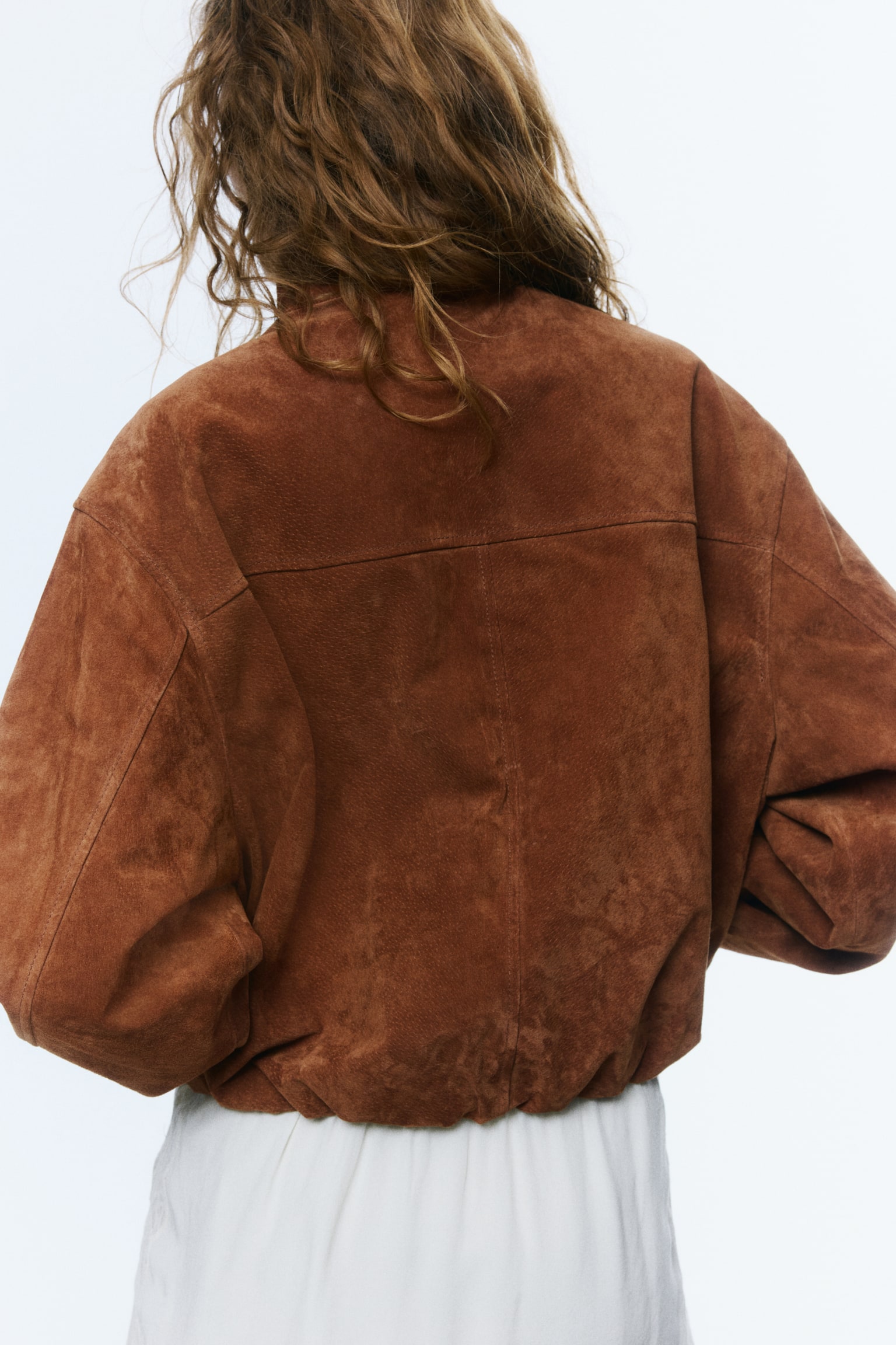 Oversized split suede jacket-Brown - 4