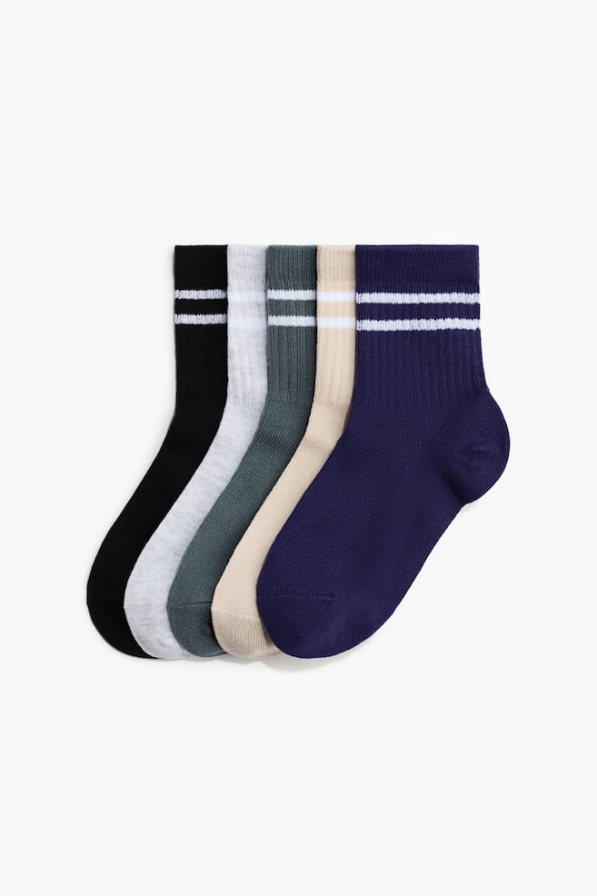 5-Pack Sports Socks with DryMove™ - Dark blue/striped/White/striped/Blue/striped/Bright blue/Gray melange/white - 1