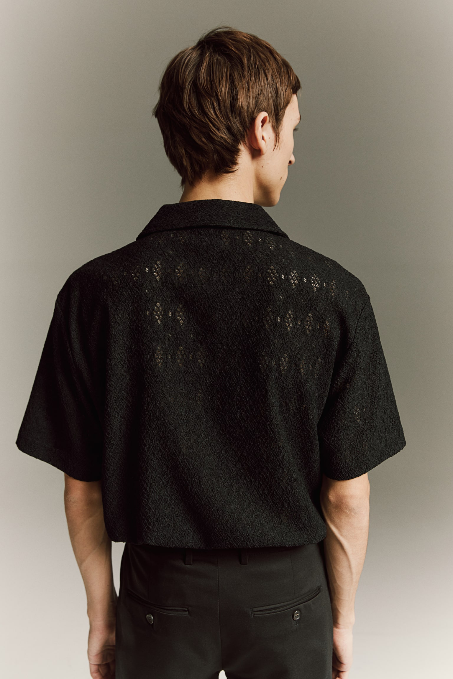 Regular Fit Lace Resort Shirt - Black/White/Brown - 5