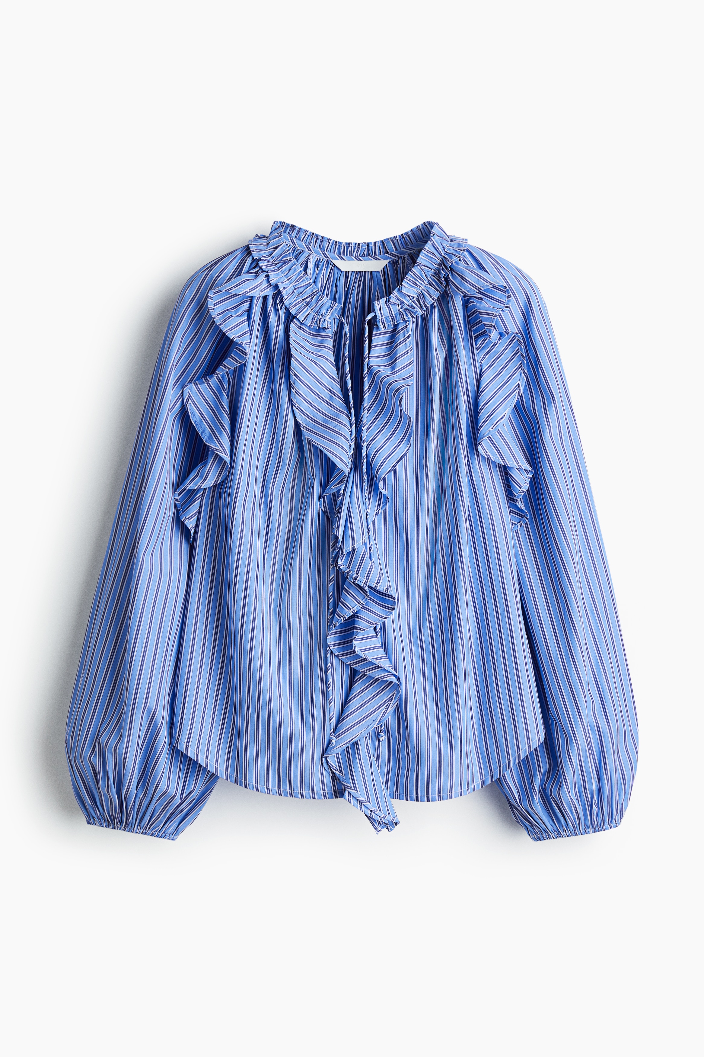 Блуза с волани - Син/Райета