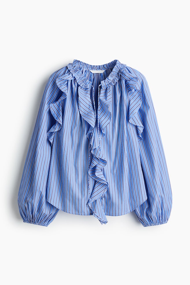 Flounce-trimmed blouse - Azul/Rayas - 1