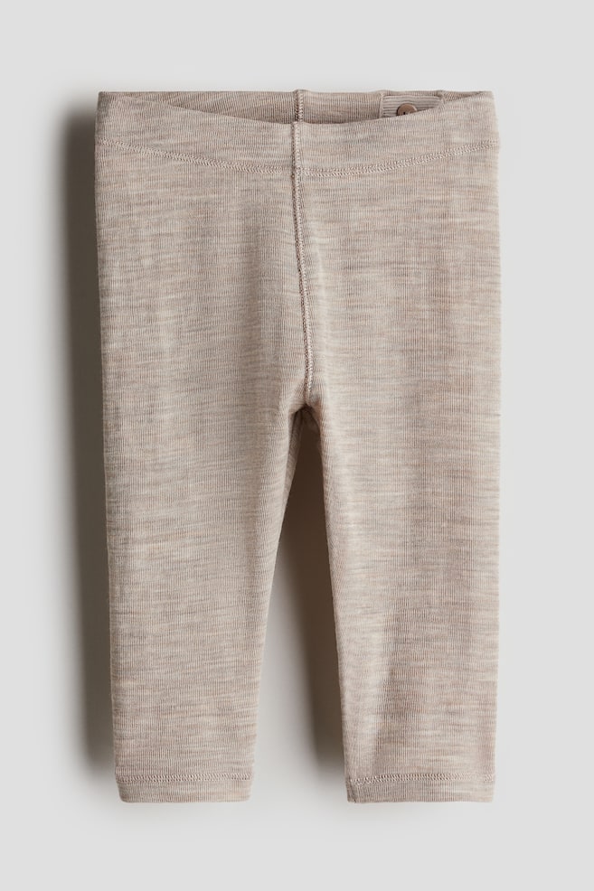 Legging van wollen tricot - Lichtbeige/Donkergrijs gemêleerd - 1