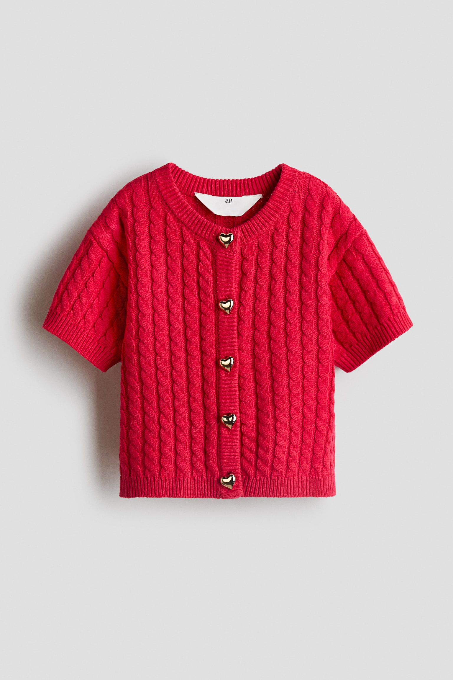 Cable-Knit Cardigan - Red/Red