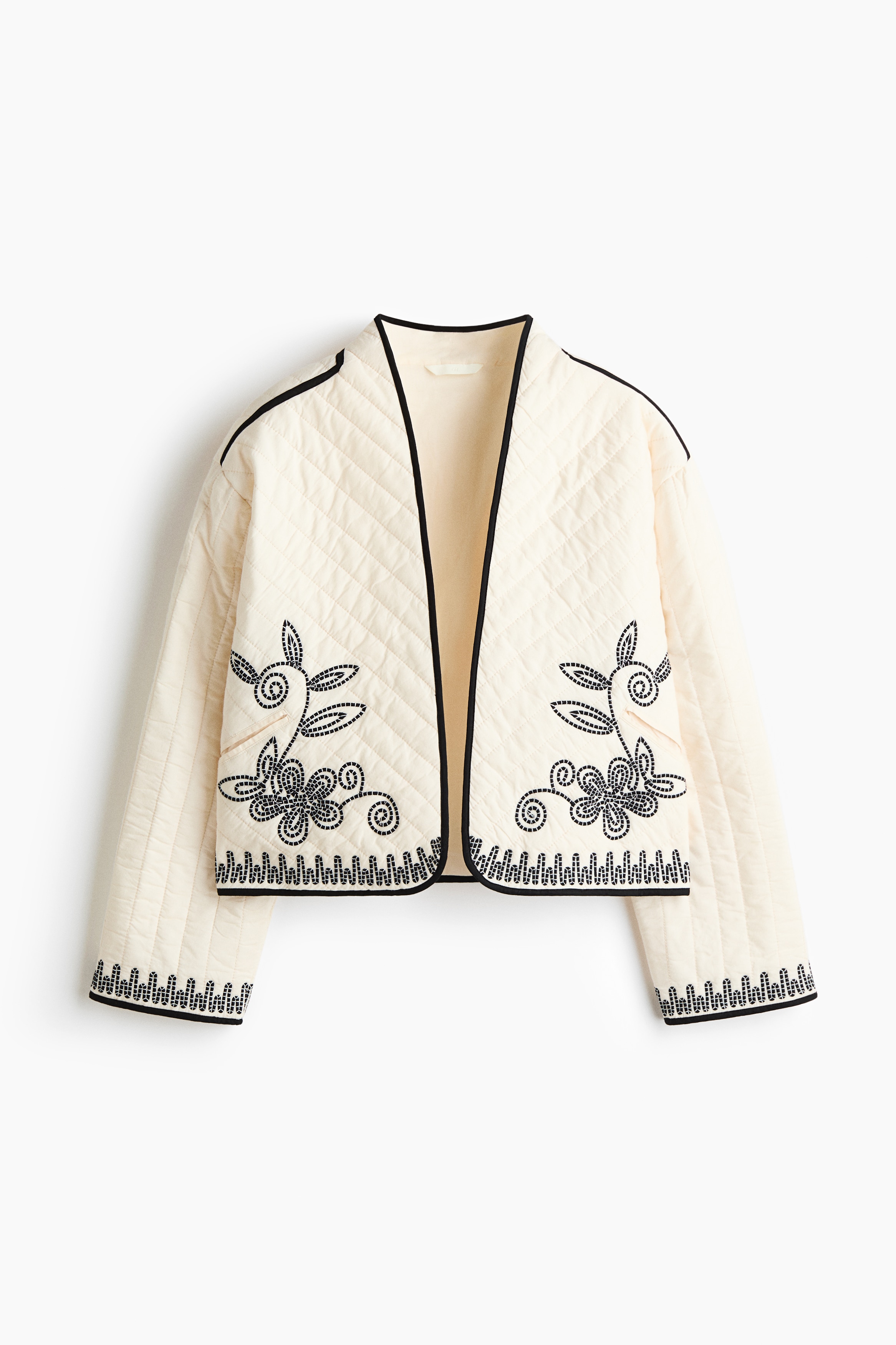 Veste en coton avec broderies - Crème