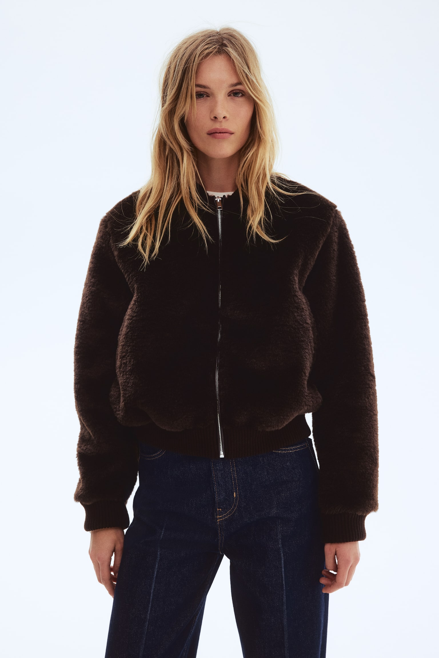 Bomber en tissu peluche - Marron foncé - 2