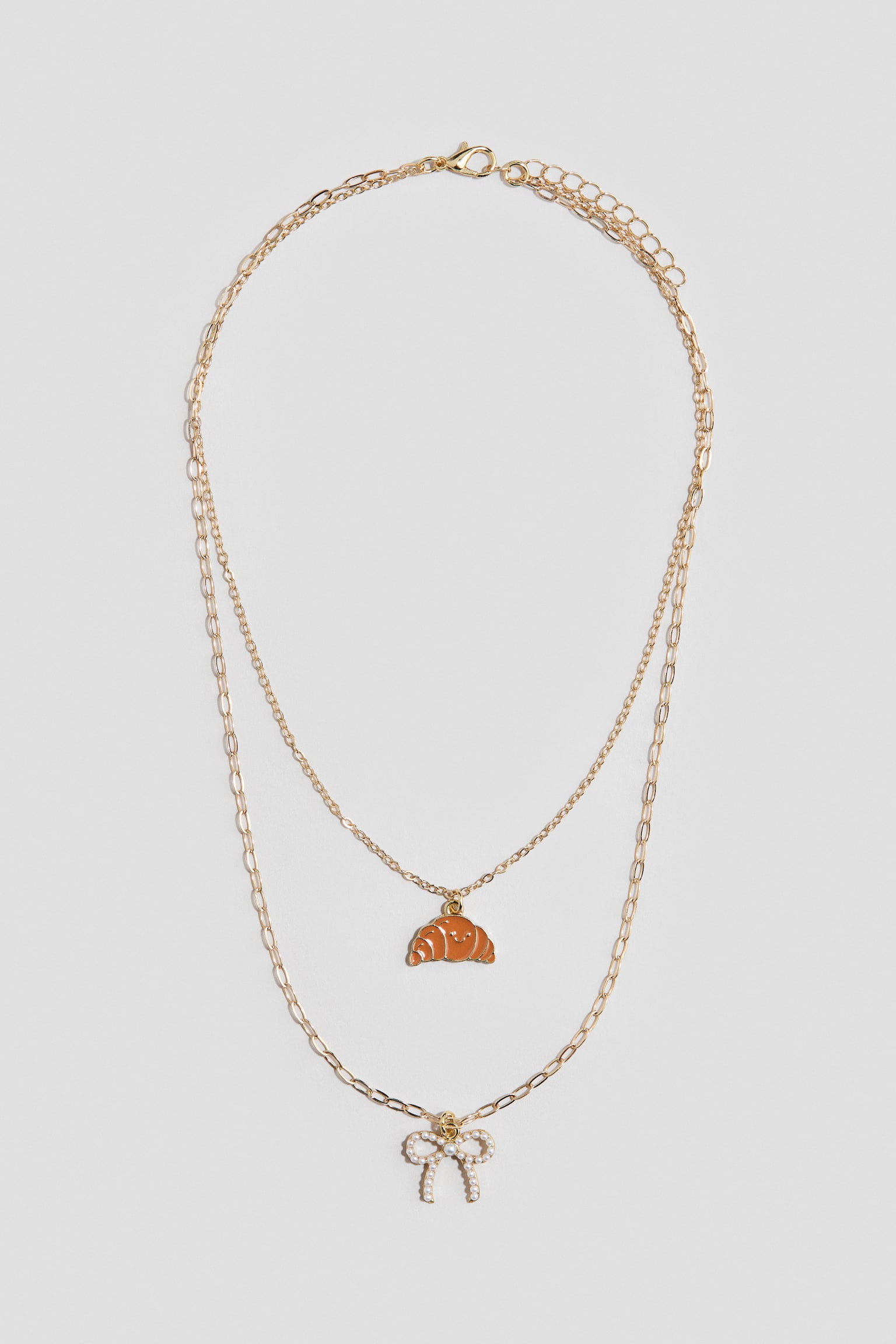 더블 스트랜드 펜던트 네크리스 - 골드 컬러/크루아상