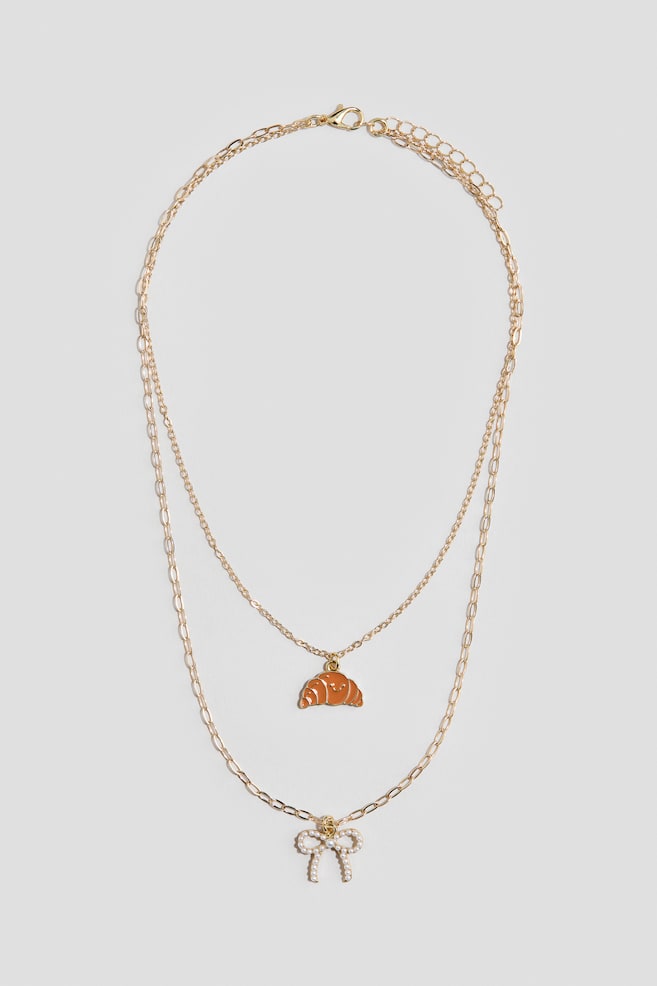 Double-Strand Pendant Necklace - Gold-colored/croissant - 1
