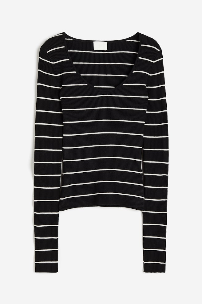 Rib-knit top - Black/White striped/White/Black striped/Blue marl/Khaki green/dc - 2