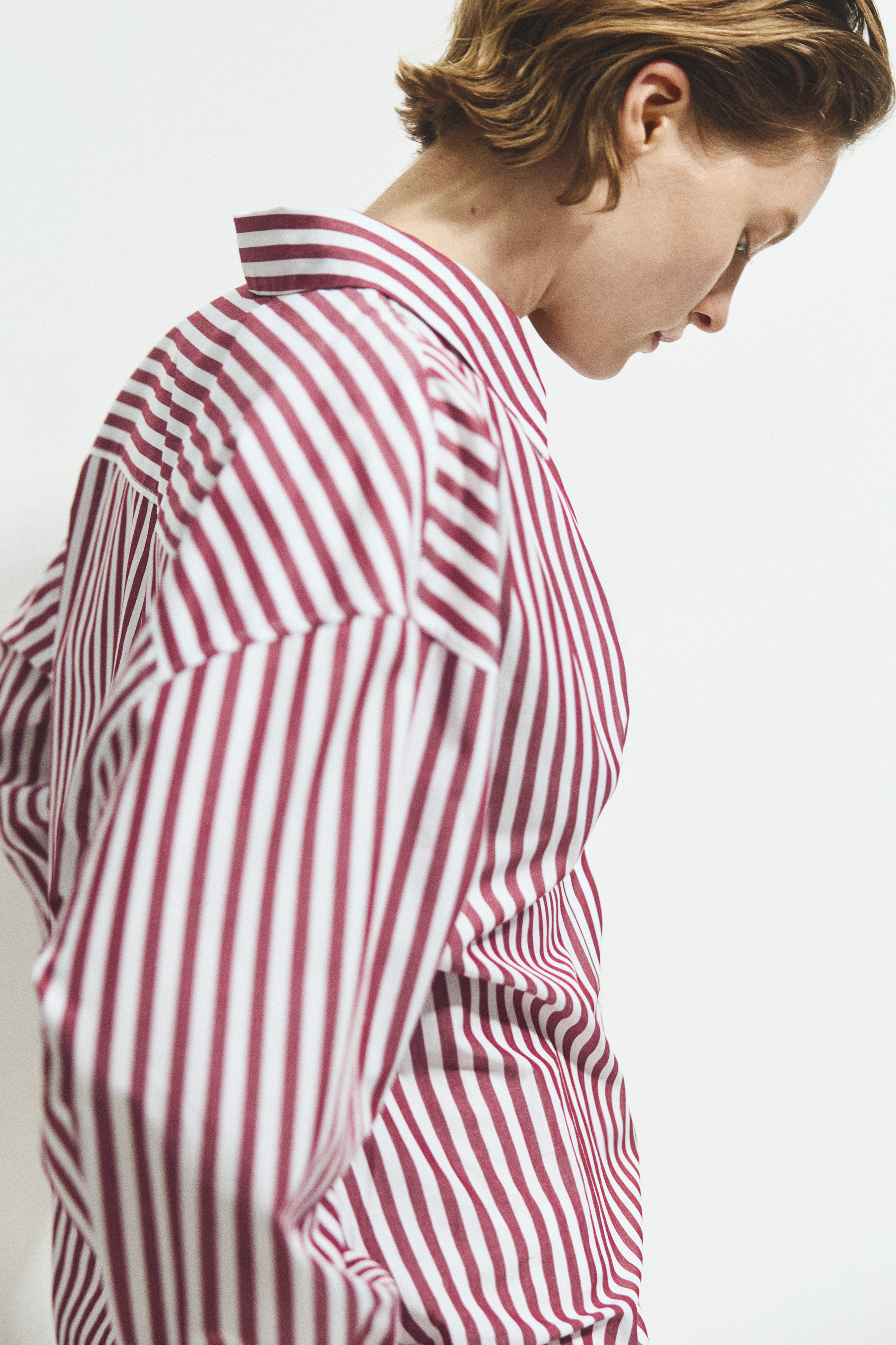 Oversized poplin shirt - Dark red/Striped/Pink/Striped/Blue - 1