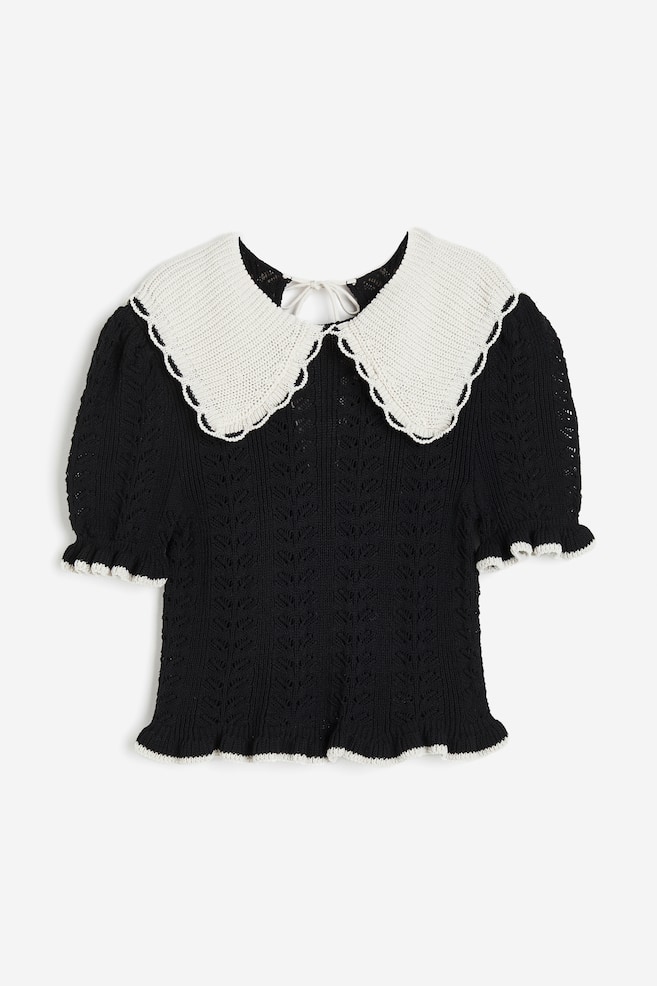 Crochet-look top - Black/White/Cream/Black - 2