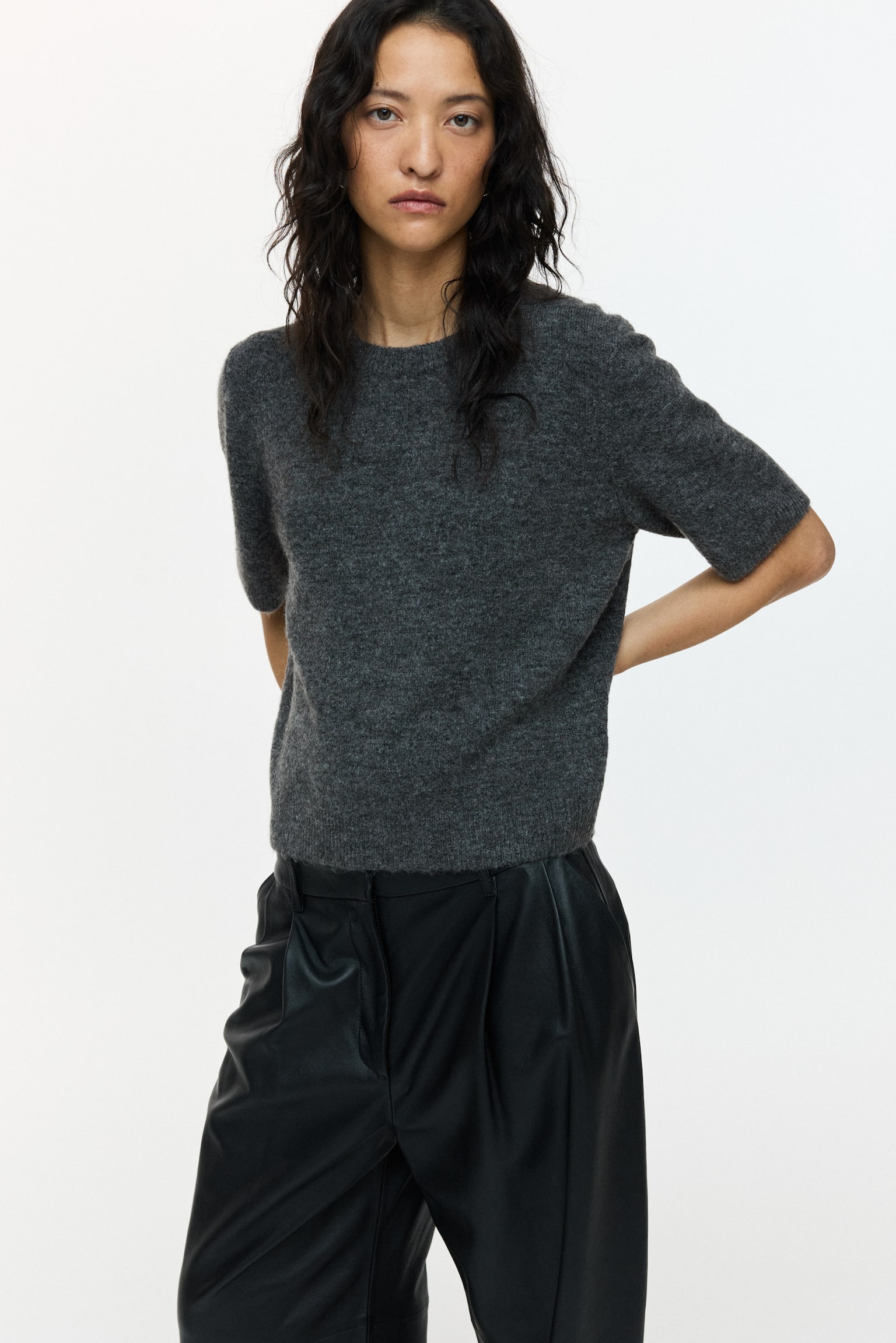 Fine-knit T-shirt - Dark grey marl/Light mole marl/Beige marl/Light yellow - 5