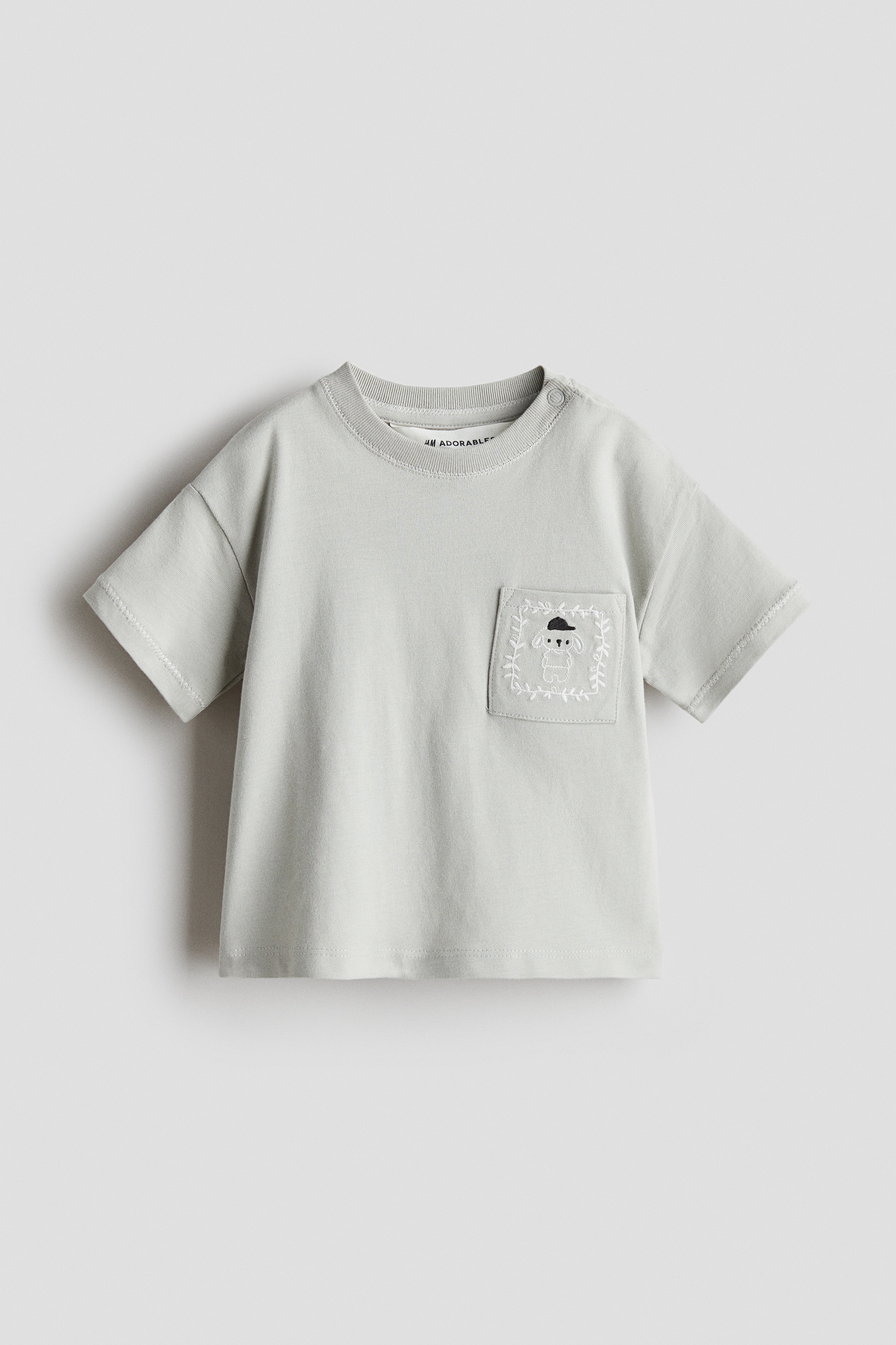 Katoenen T-shirt met borduursel - Lichtgrijs