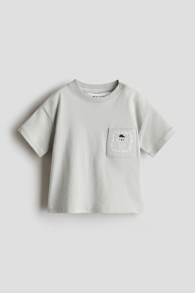 Embroidery-detail cotton T-shirt - Light grey - 1