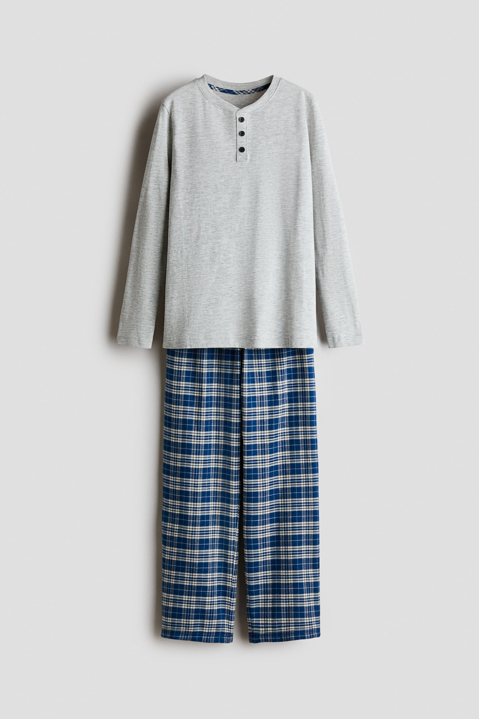 Cotton pyjamas - Light grey/Blue checked