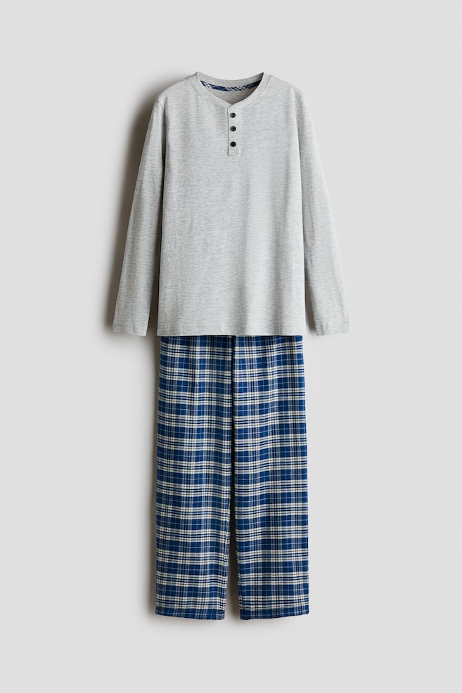Cotton pyjamas - Light grey/Blue checked - 1