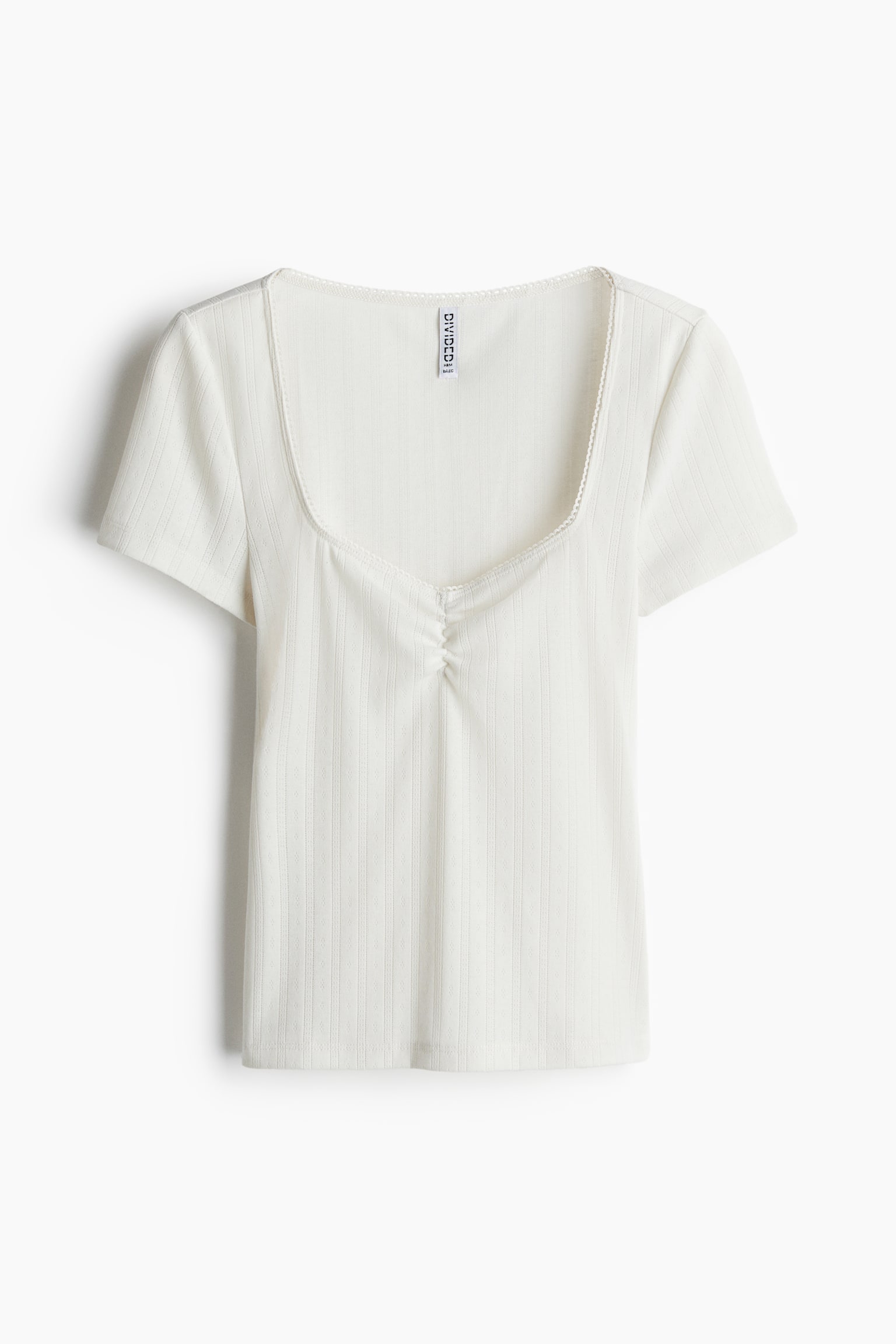 Женская футболка H&M Picot-Trimmed, цвет: Кремовый — фото 1