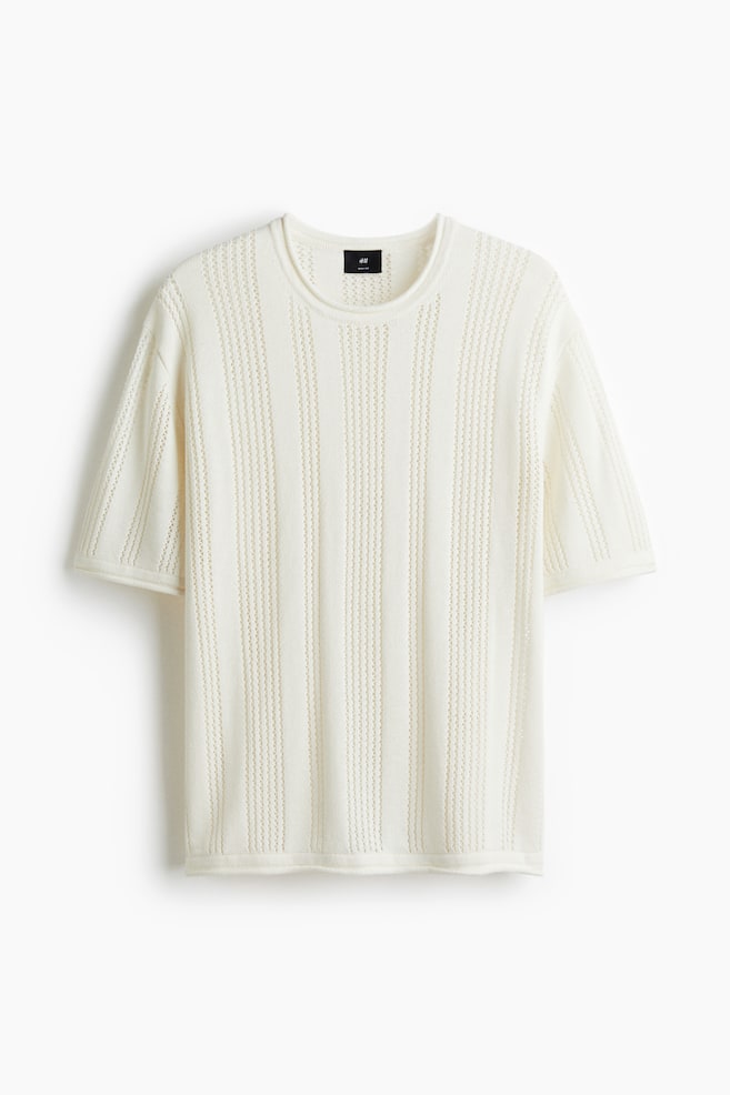 Loose Fit Textured-knit T-shirt - White/Black - 1