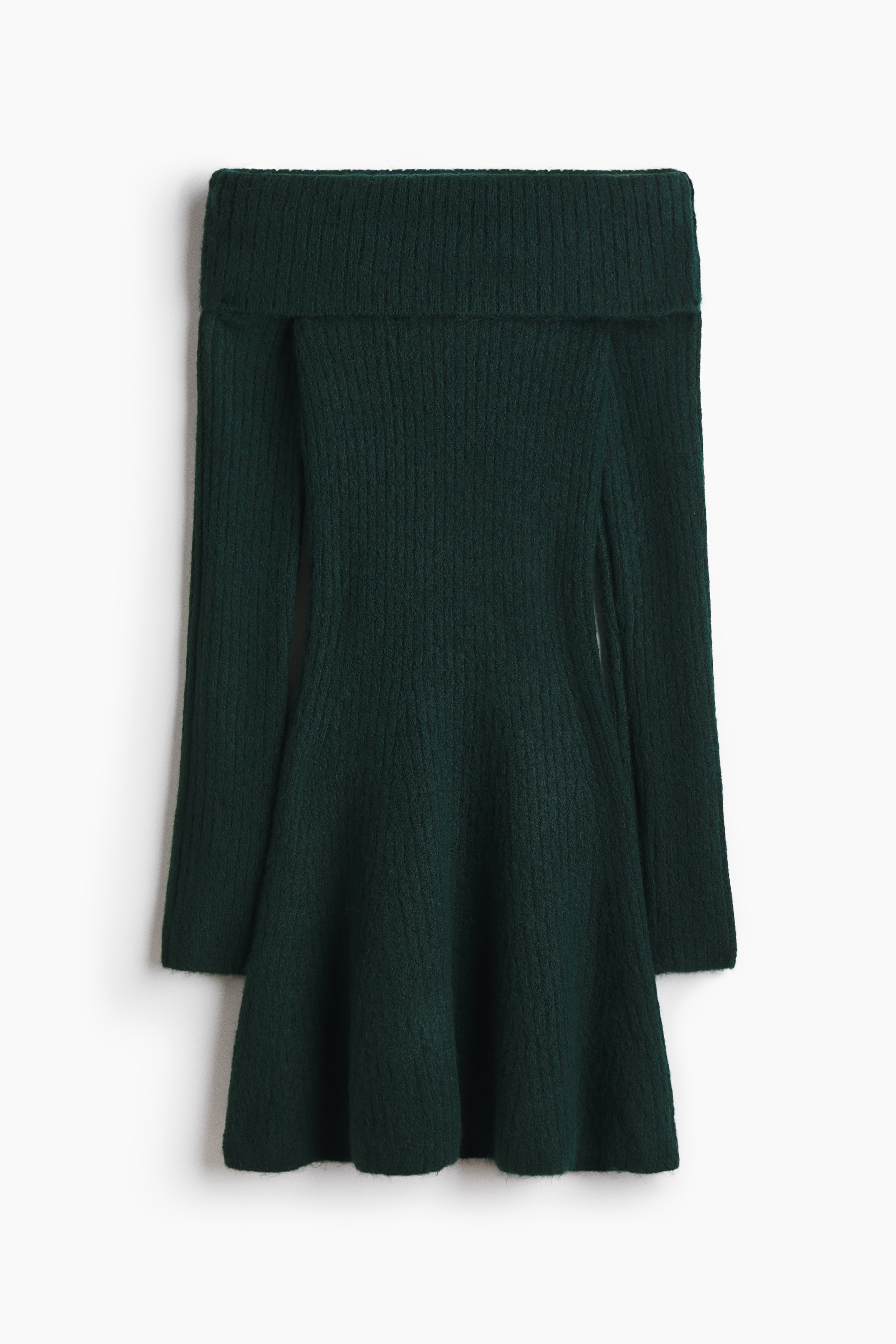 Rib-knit off-the-shoulder dress - Dark green/Light blue marl/Light beige/Dark brown