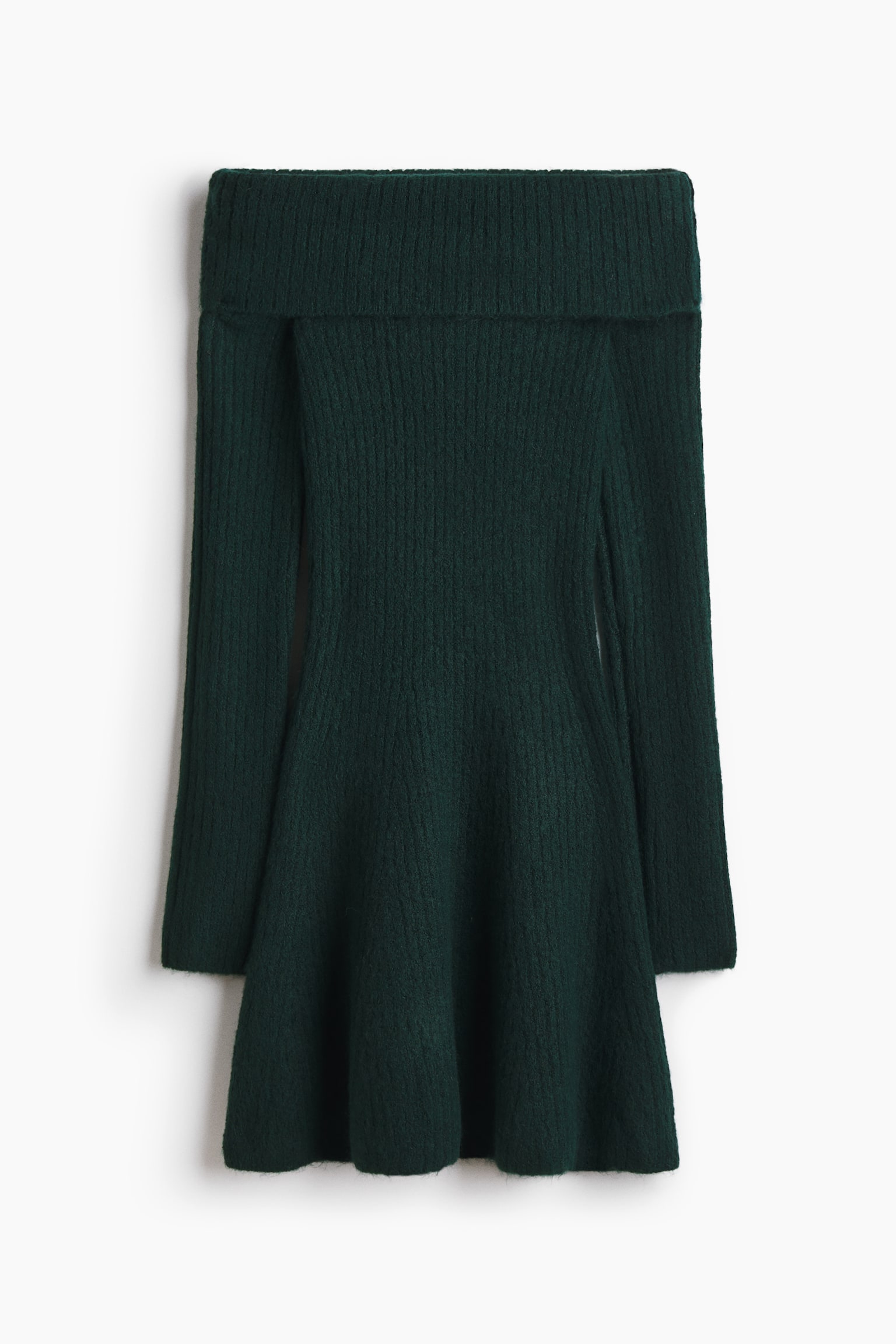 Rib-knit off-the-shoulder dress - Dark green/Light beige/Dark brown - 1