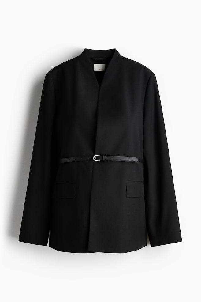 MAMA Belted blazer - Black/Dark brown/Checked - 1