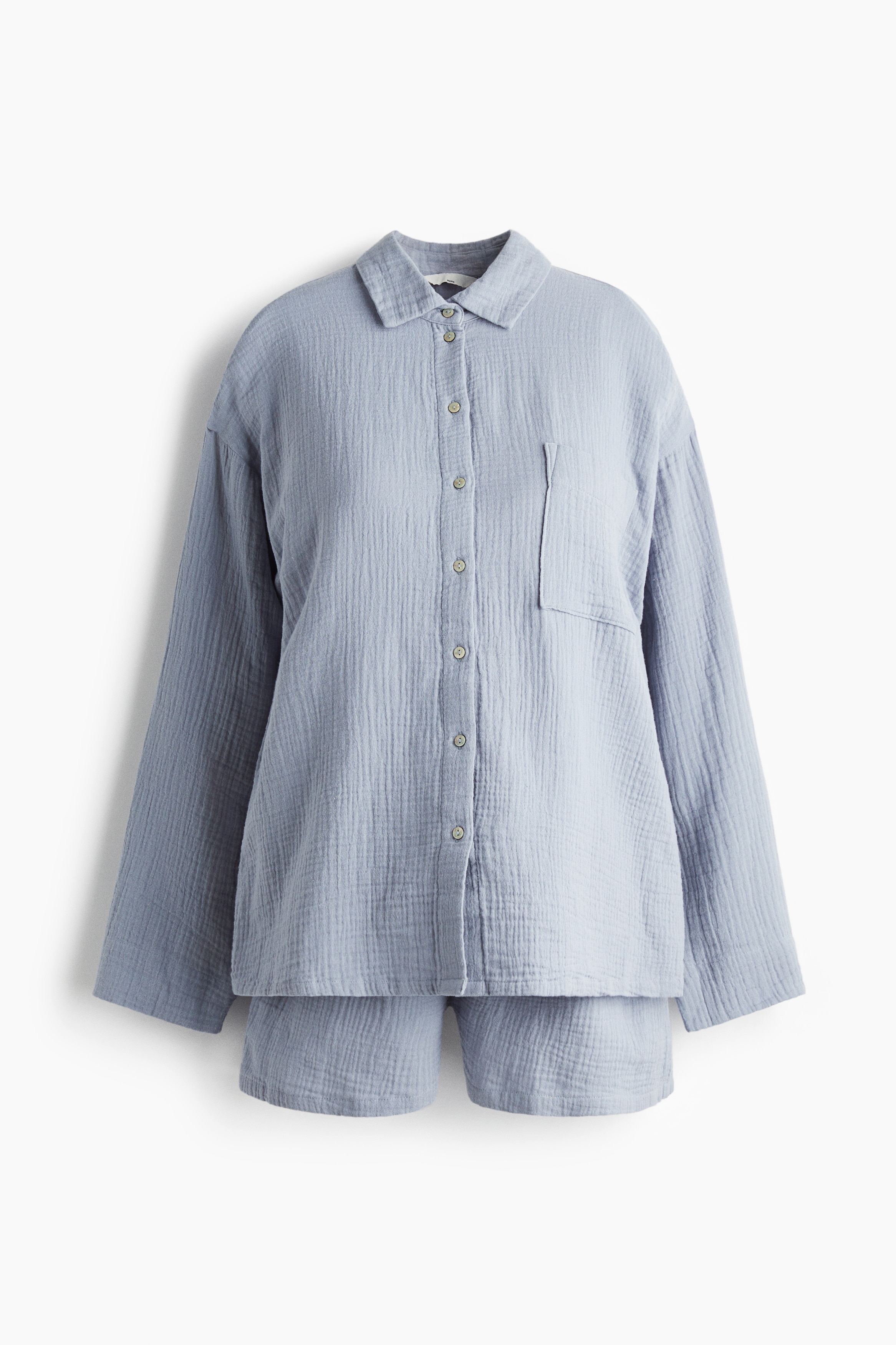 MAMA Before & After Muslin Pajamas - Light dusty blue/White/blue hearts/White/pink floral