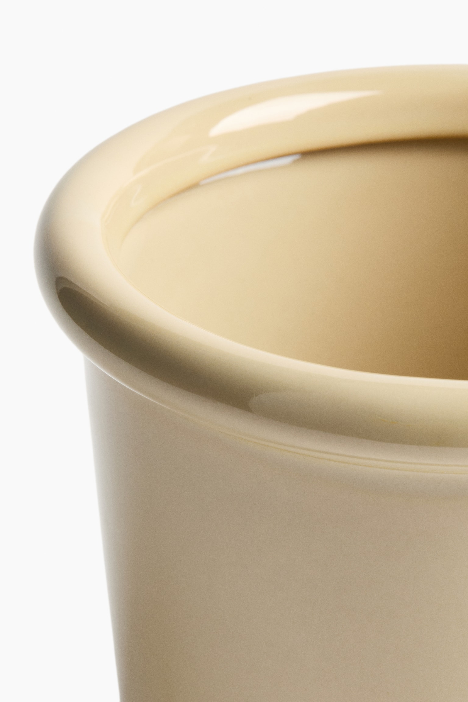 Stoneware plant pot with saucer - Light yellow/White/Light green/Dark brown - 3