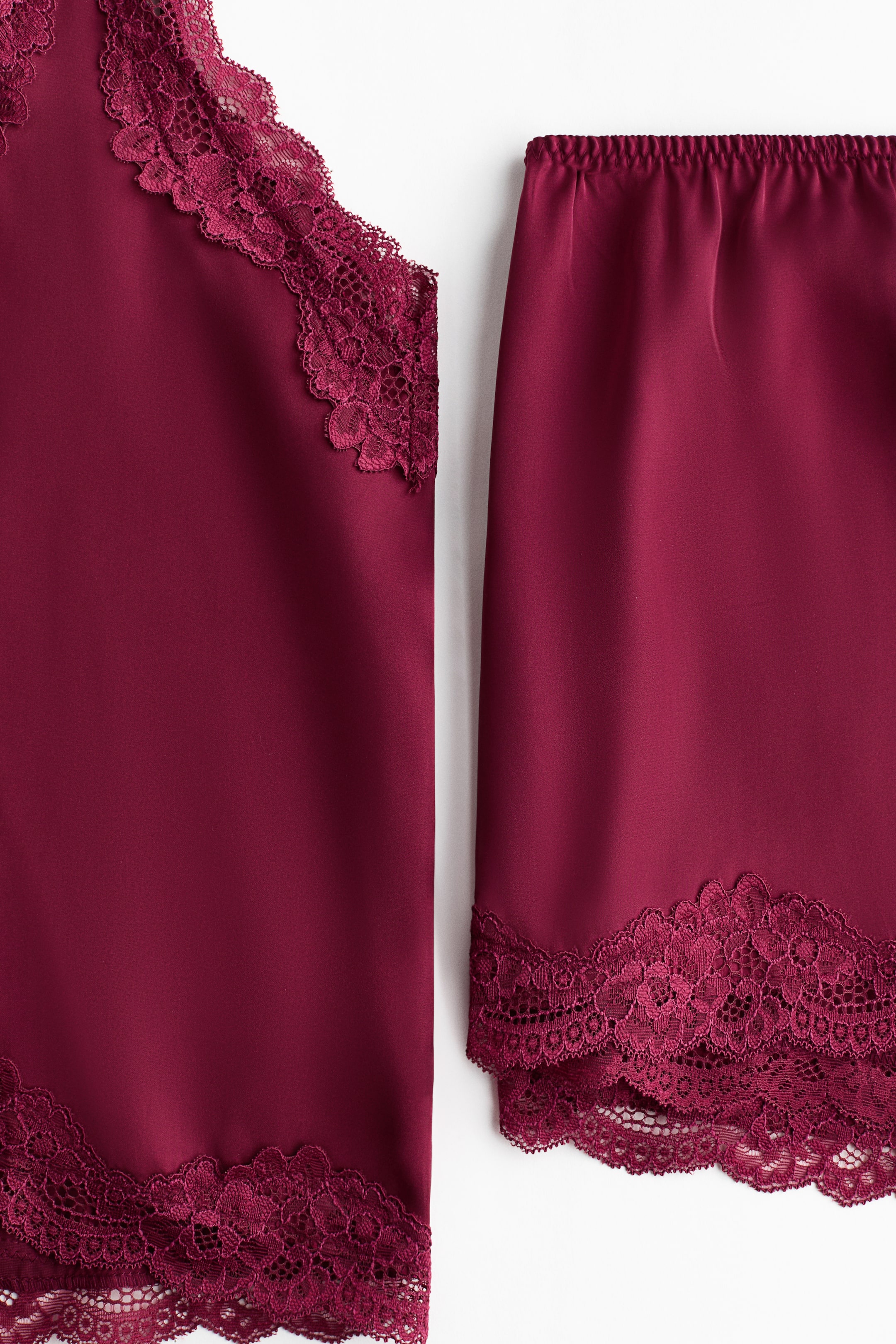 Lace-Trimmed Satin Pajamas