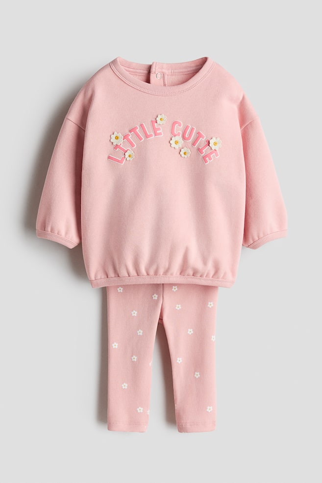 2-Piece Top and Leggings Set - Light pink/Little Cutie/Light purple/Hello - 1