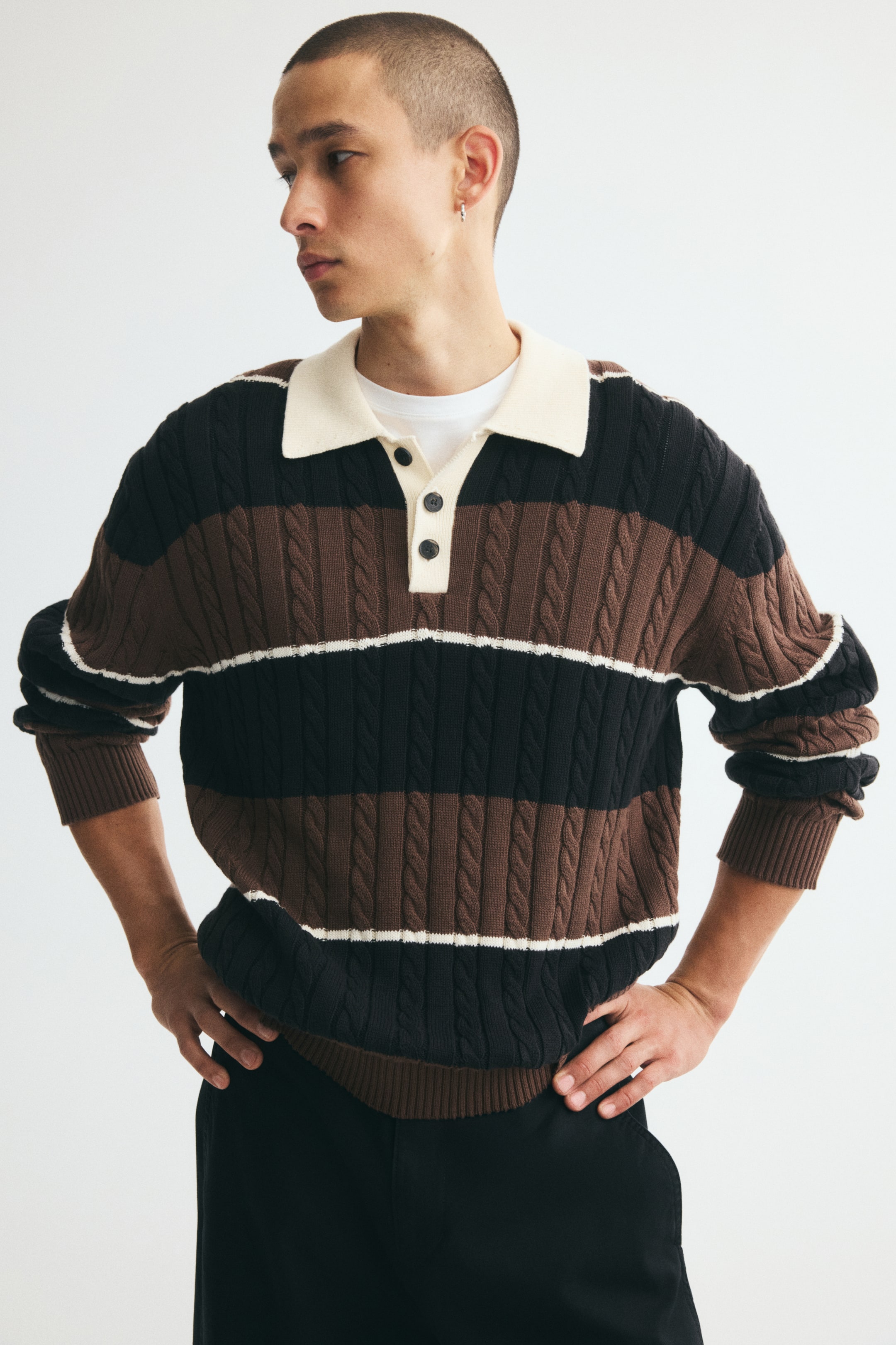 Relaxed Fit Cable-knit polo shirt