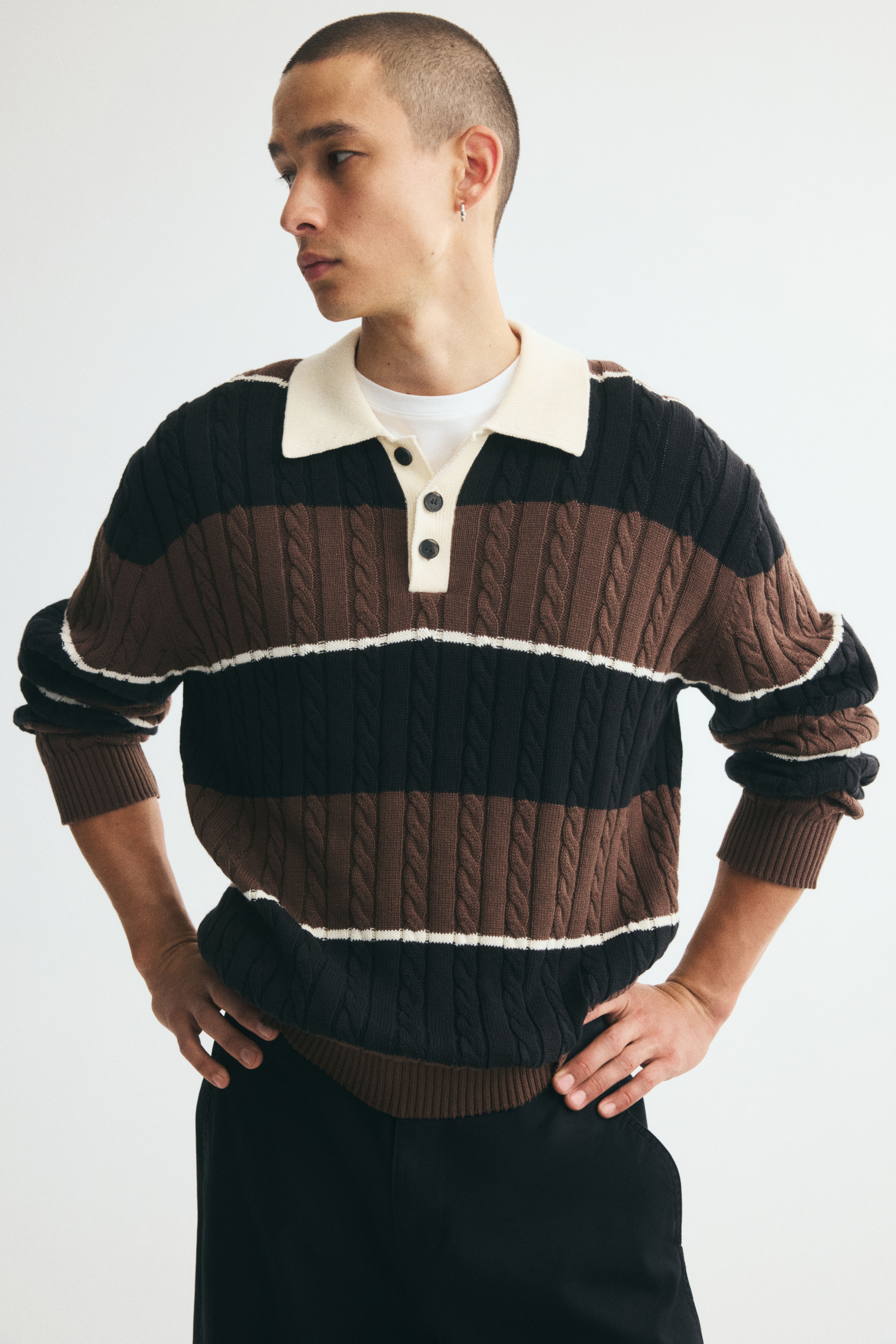 Relaxed Fit Cable-knit polo shirt