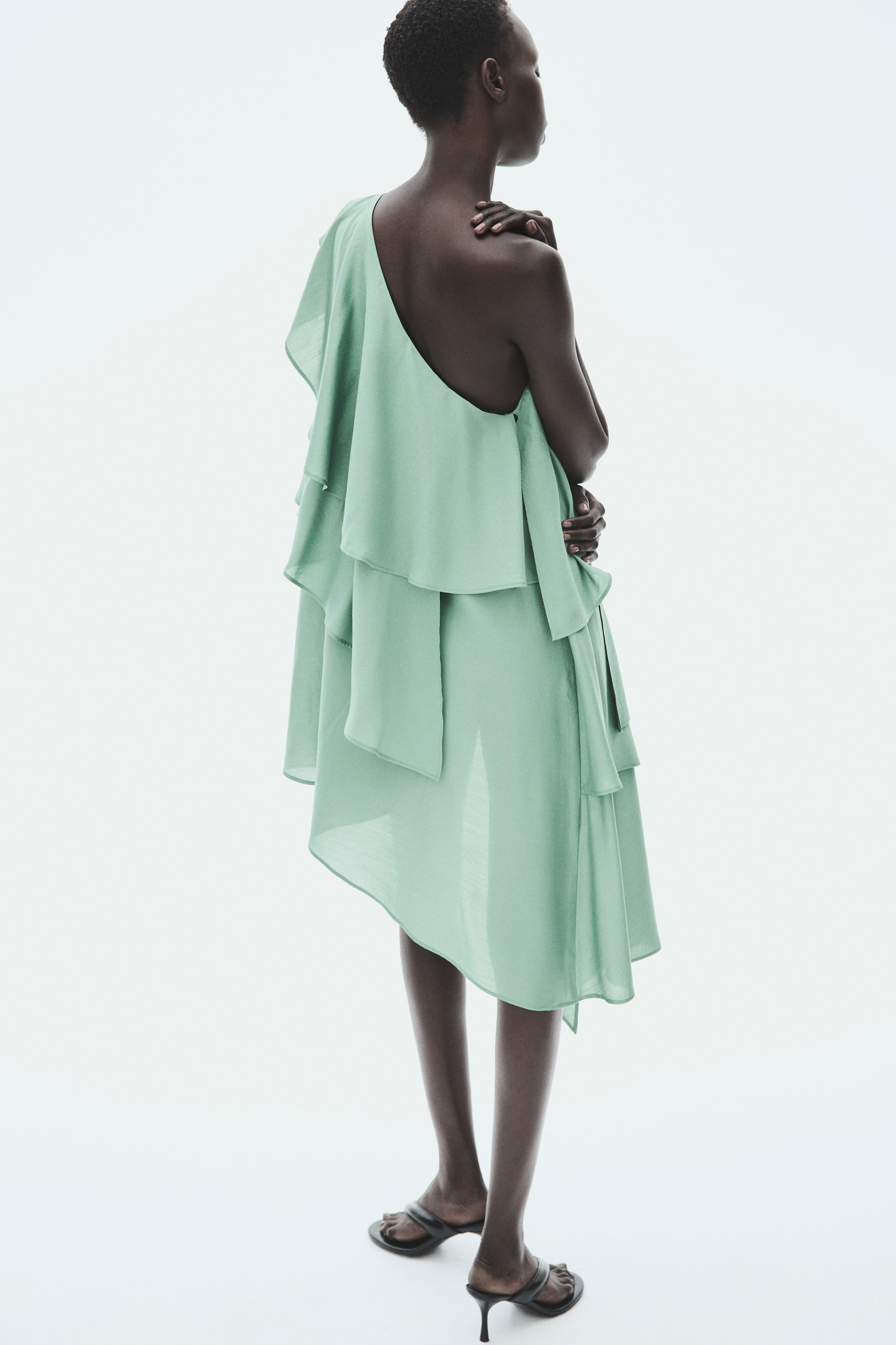 Flounced One-Shoulder Dress