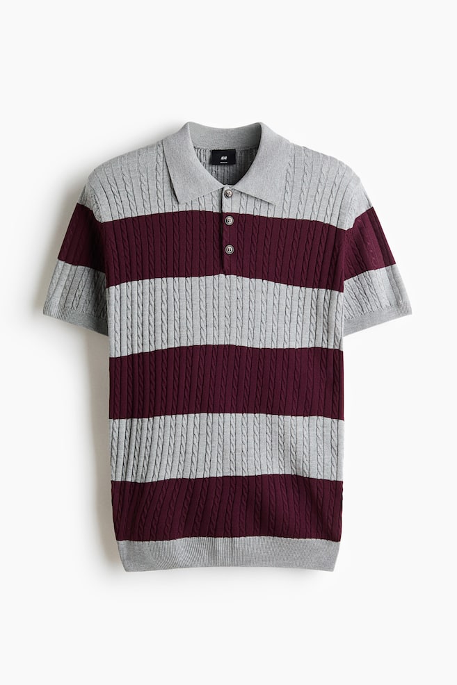 Polo in maglia a trecce Regular Fit - Grigio mélange/righe/Azzurro/righe - 1