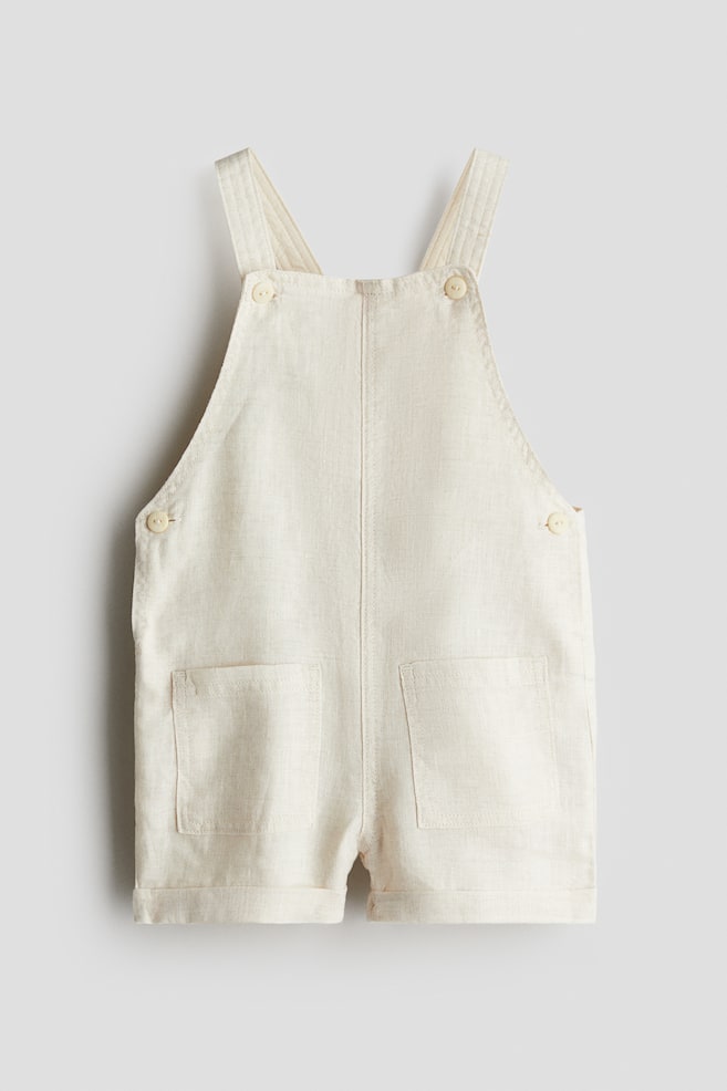 Linen Overall Shorts - Light beige - 1