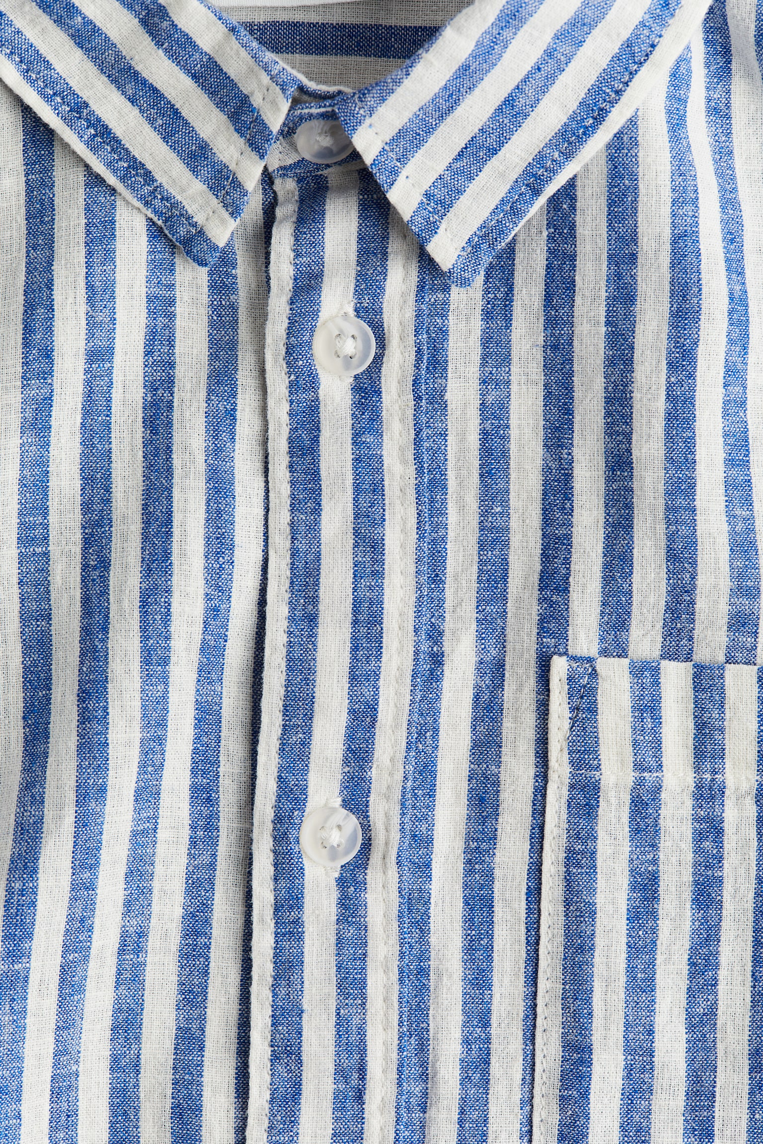 Short-sleeved linen-blend shirt - Blue/White striped - 4