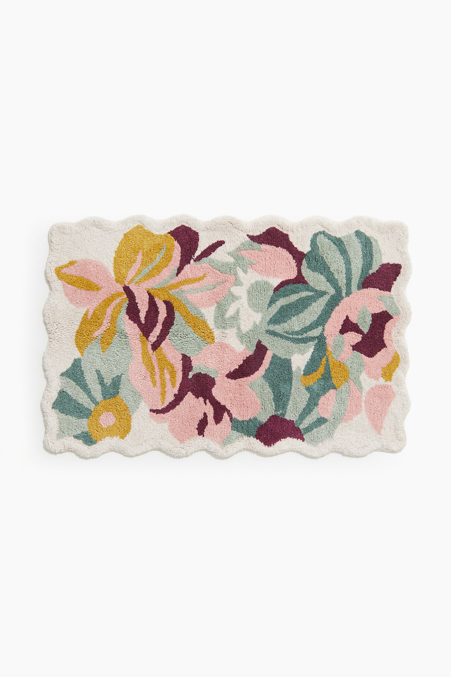 Wavy-edge tufted bath mat - Green/Floral - 1