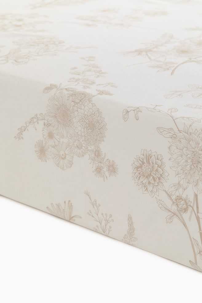 Patterned Satin Fitted Sheet - Beige/floral - 1