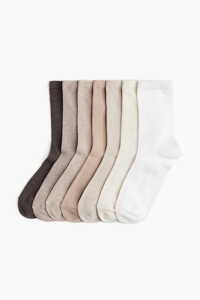 Calze 7 paia - Bianco/beige/Bianco/grigio mélange/Beige chiaro/leopardato/Beige mélange/fiori/Nero/glitter - 1