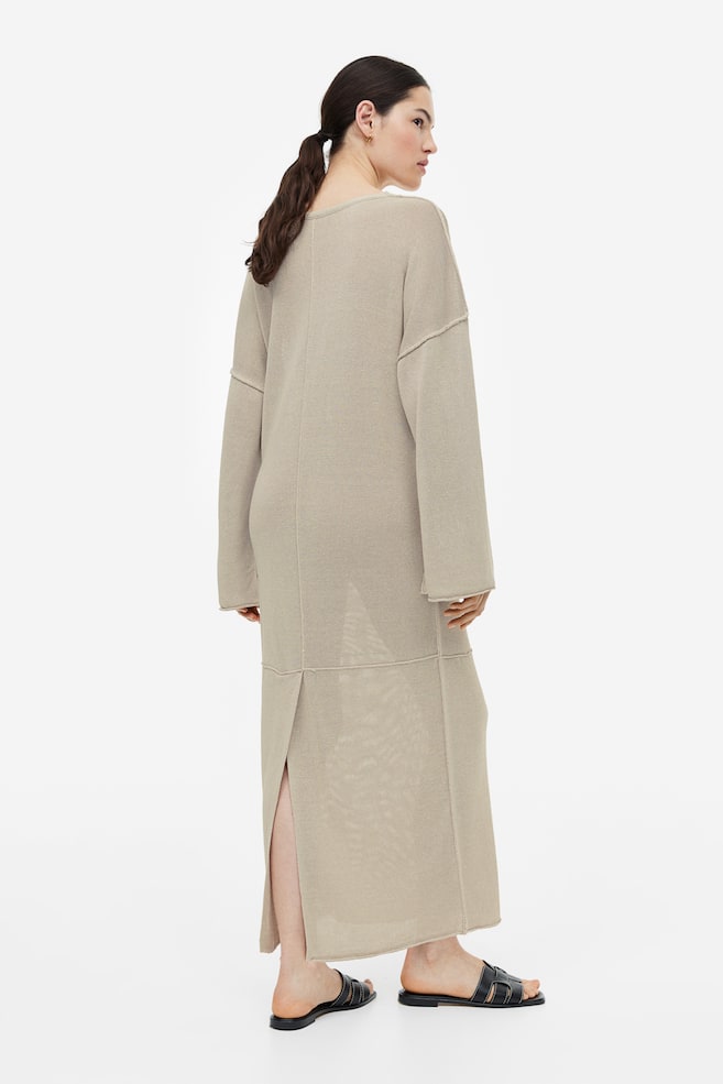 Oversized silk-blend fine-knit dress - Beige - 3