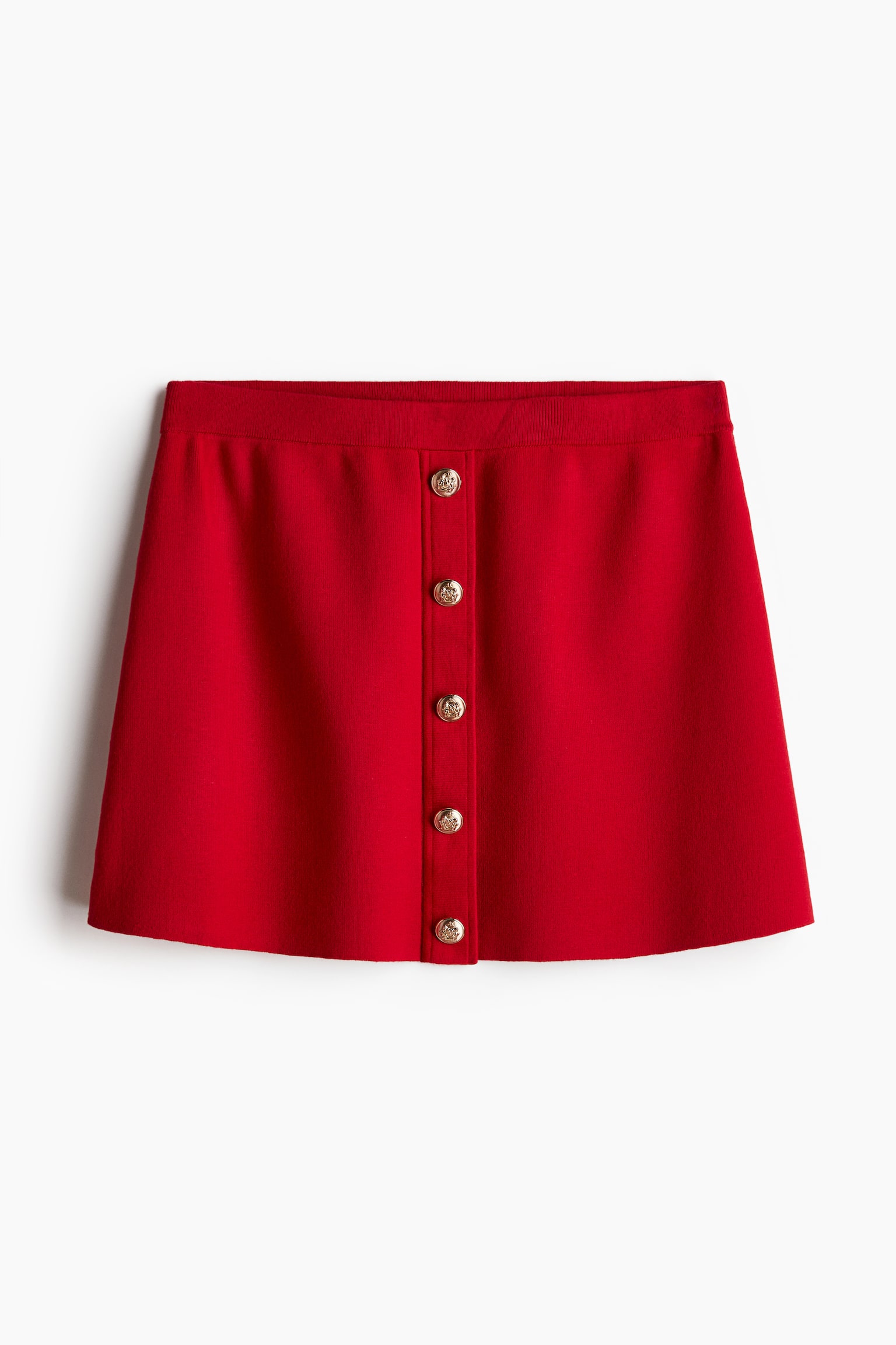 Button-front fine-knit skirt - Red/Beige - 2