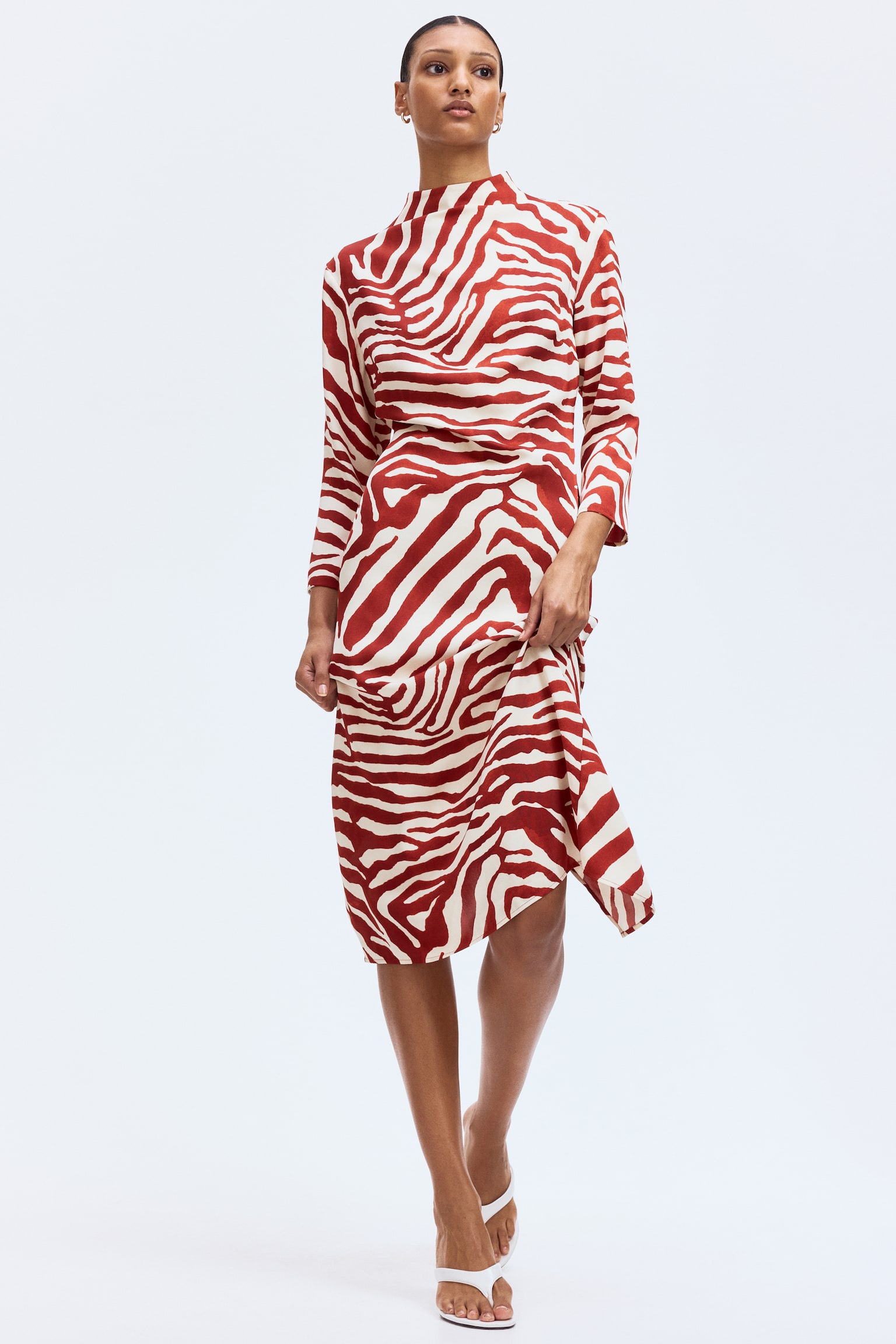Turtleneck dress - Rust red/Zebra print - 2