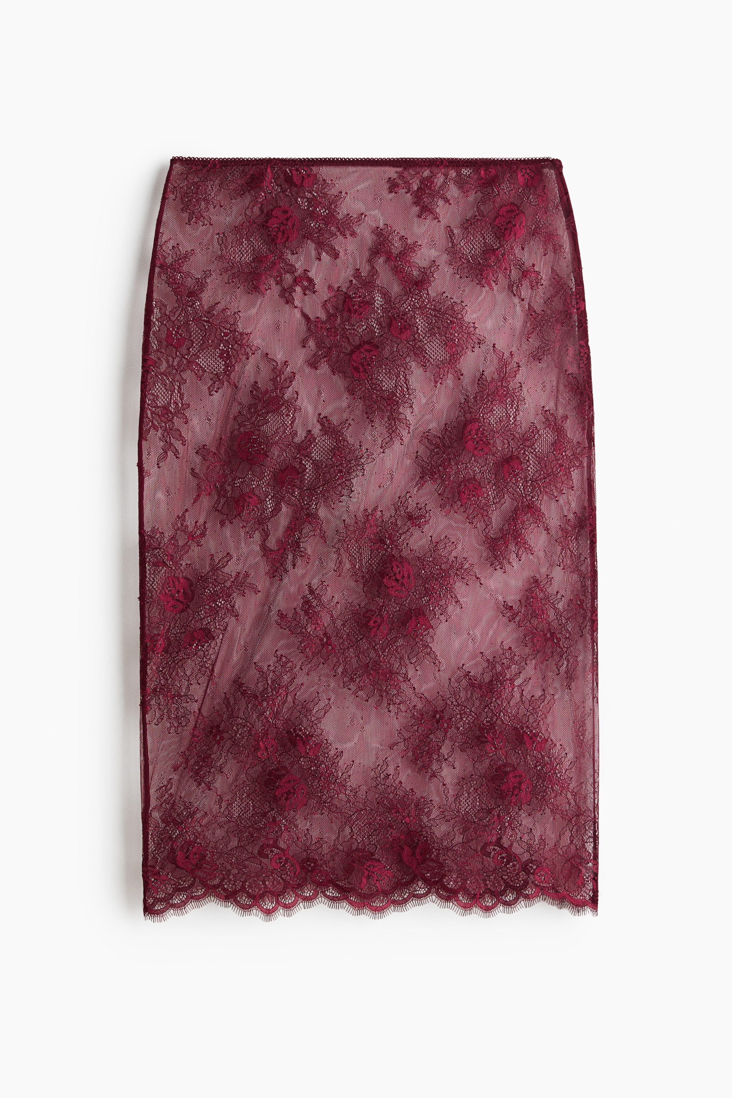 レースミディスカート - バーガンディ/ブラック