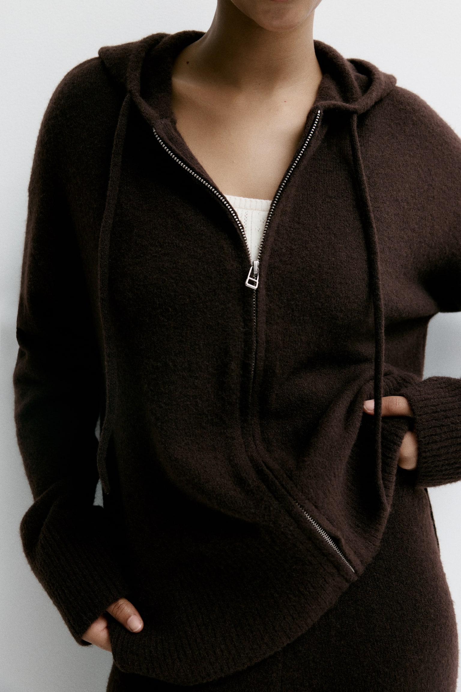 Knit Hooded Jacket - Dark brown - 6