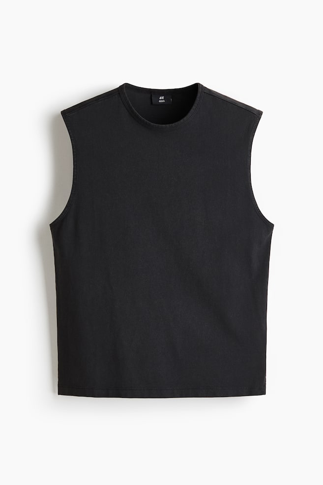 Regular Fit Cotton vest top - Black/Ivory - 1