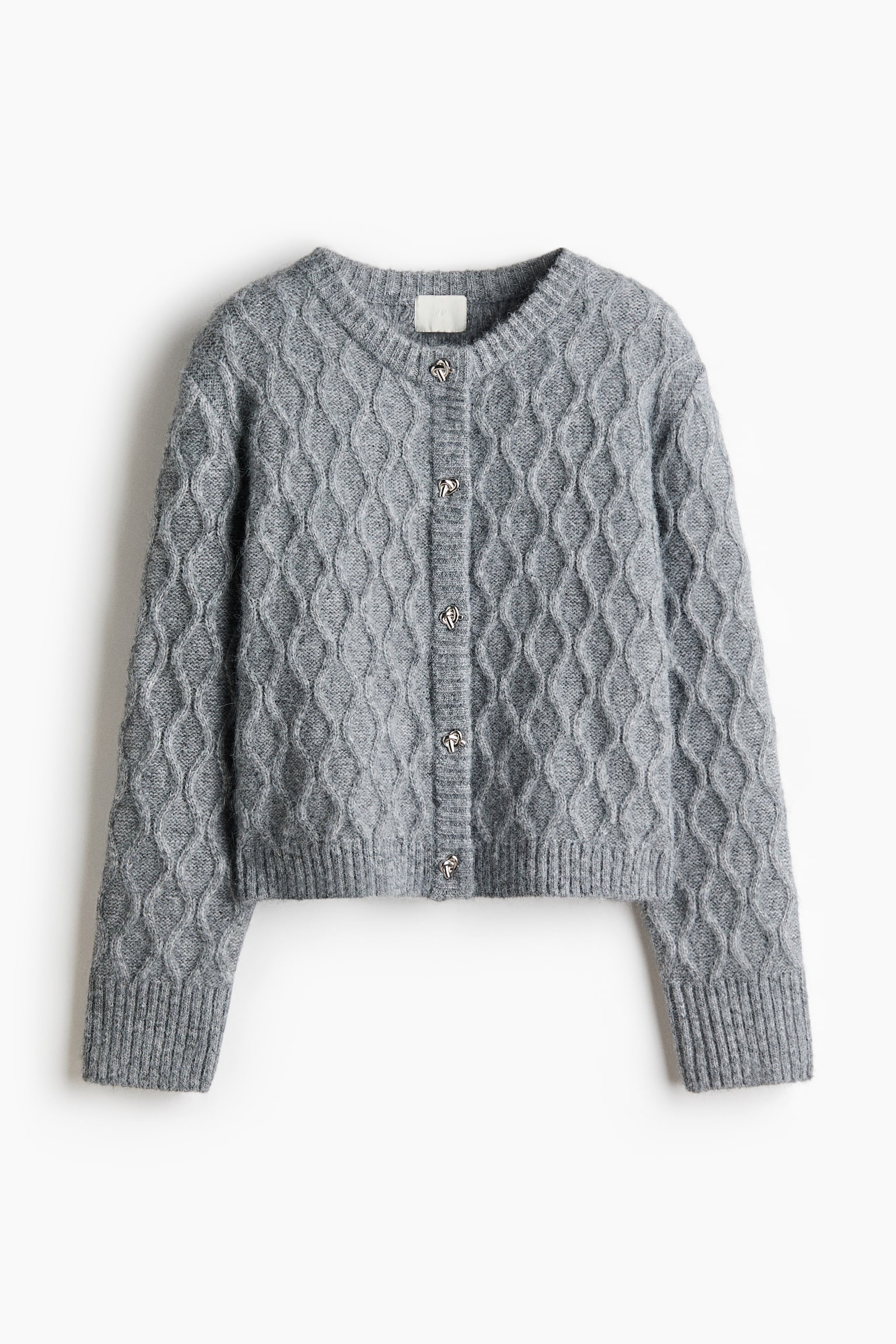 ケーブルニットカーディガン - グレーメランジ/ベージュ/ホワイト - 1